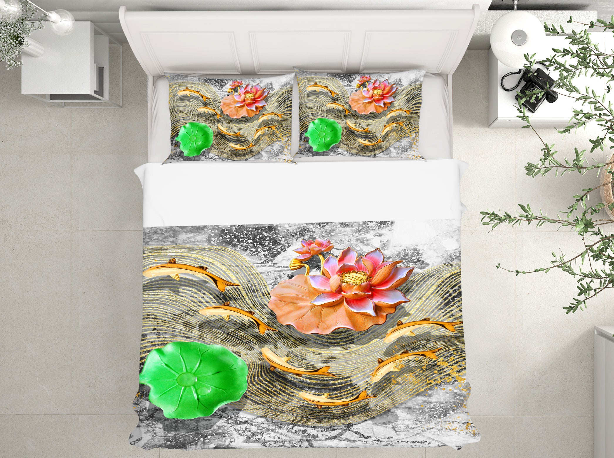 3D Lotus Fish 13108 Bed Pillowcases Quilt