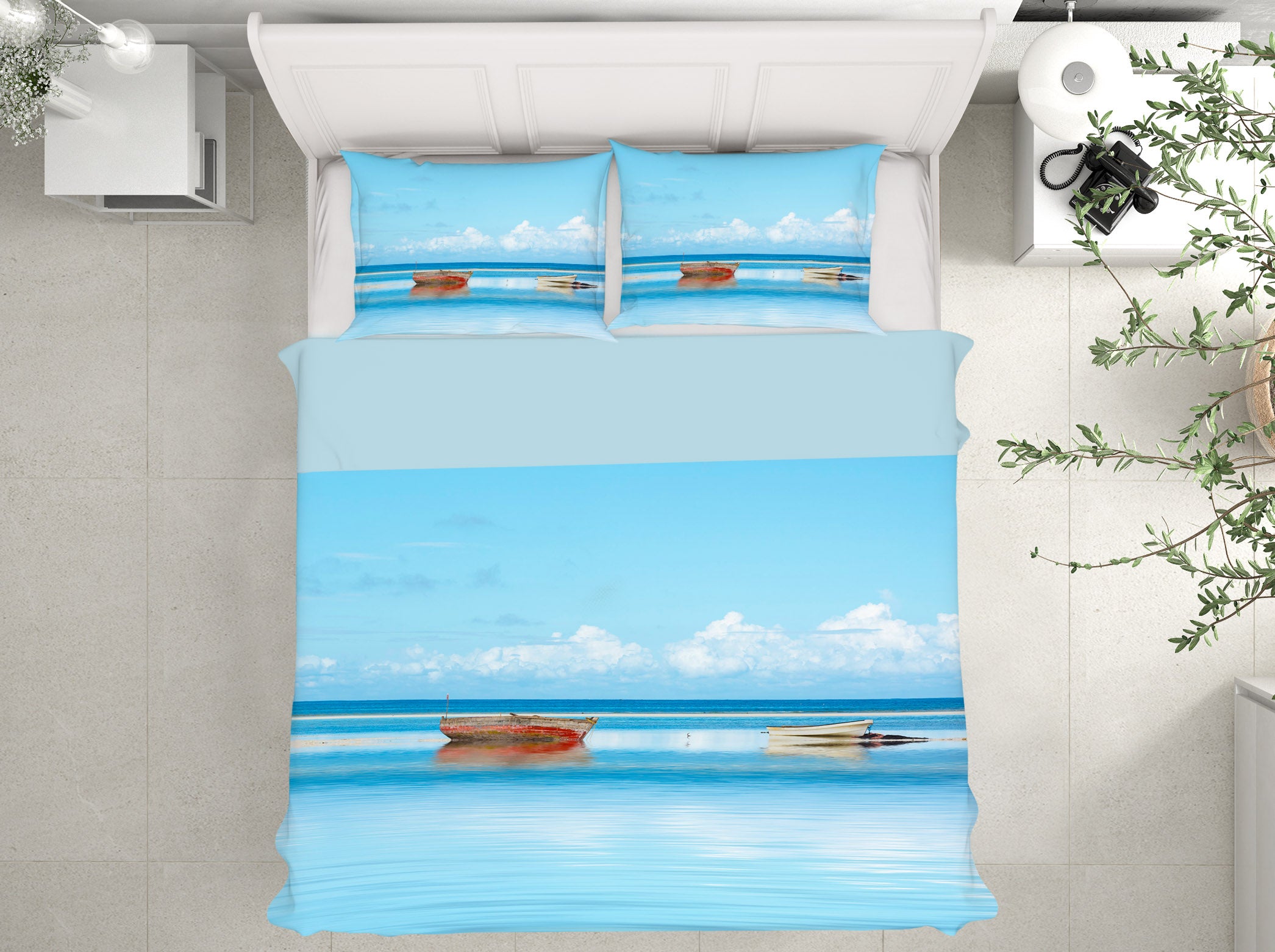 3D Blue Sea Boat 057 Marco Carmassi Bedding Bed Pillowcases Quilt