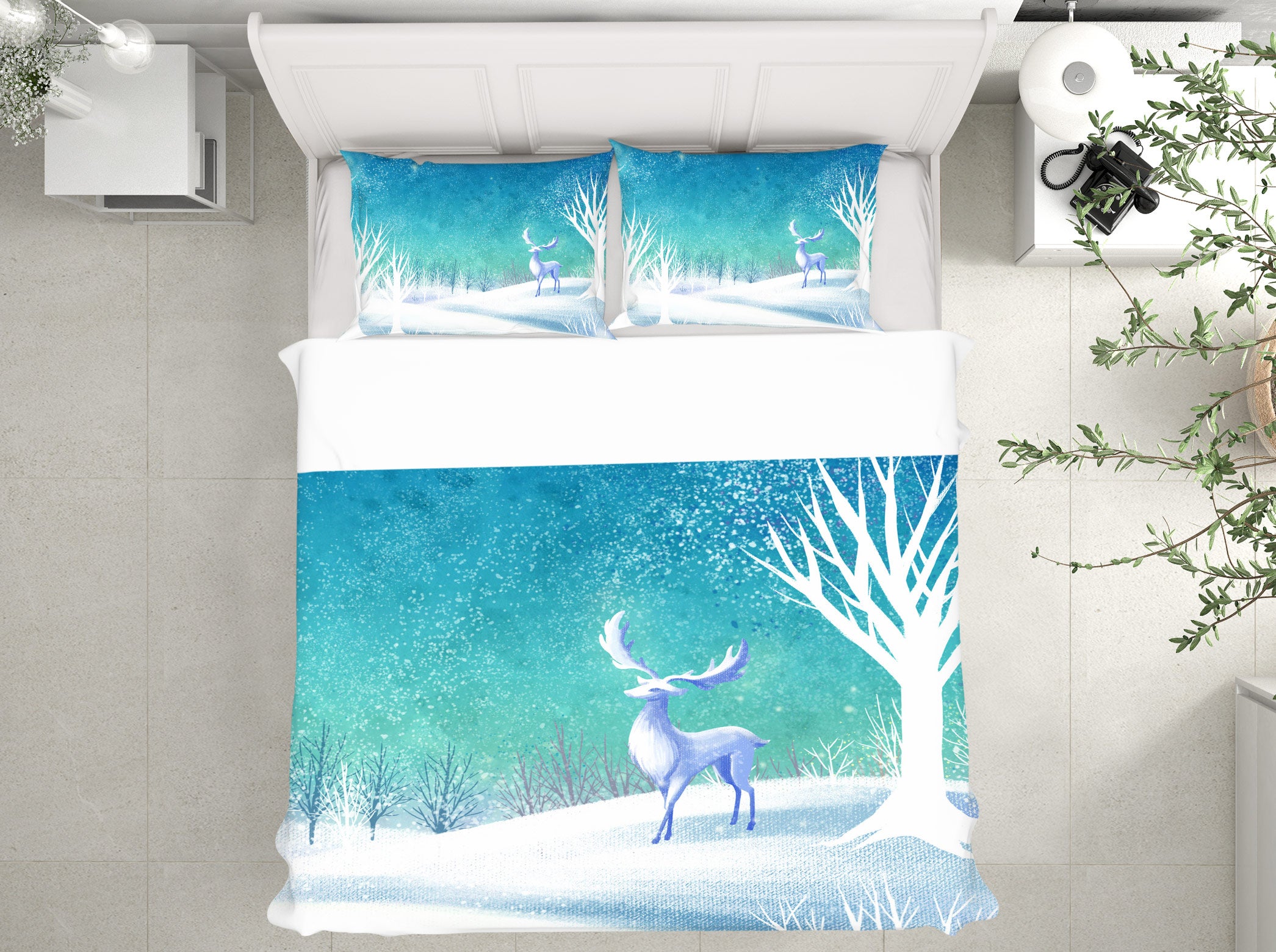 3D Snow Deer 12002 Bed Pillowcases Quilt