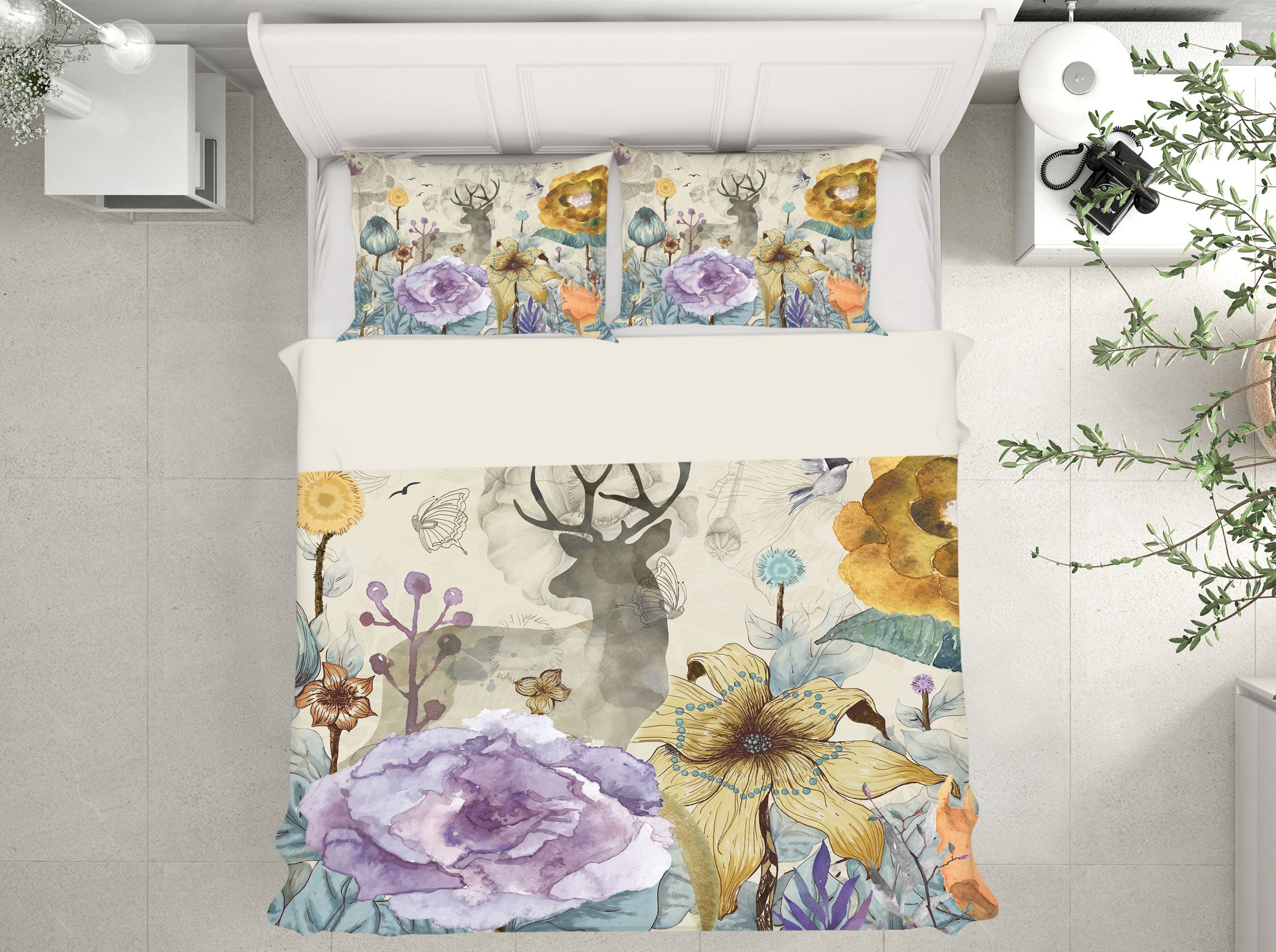 3D Flowers Deer 12095 Bed Pillowcases Quilt