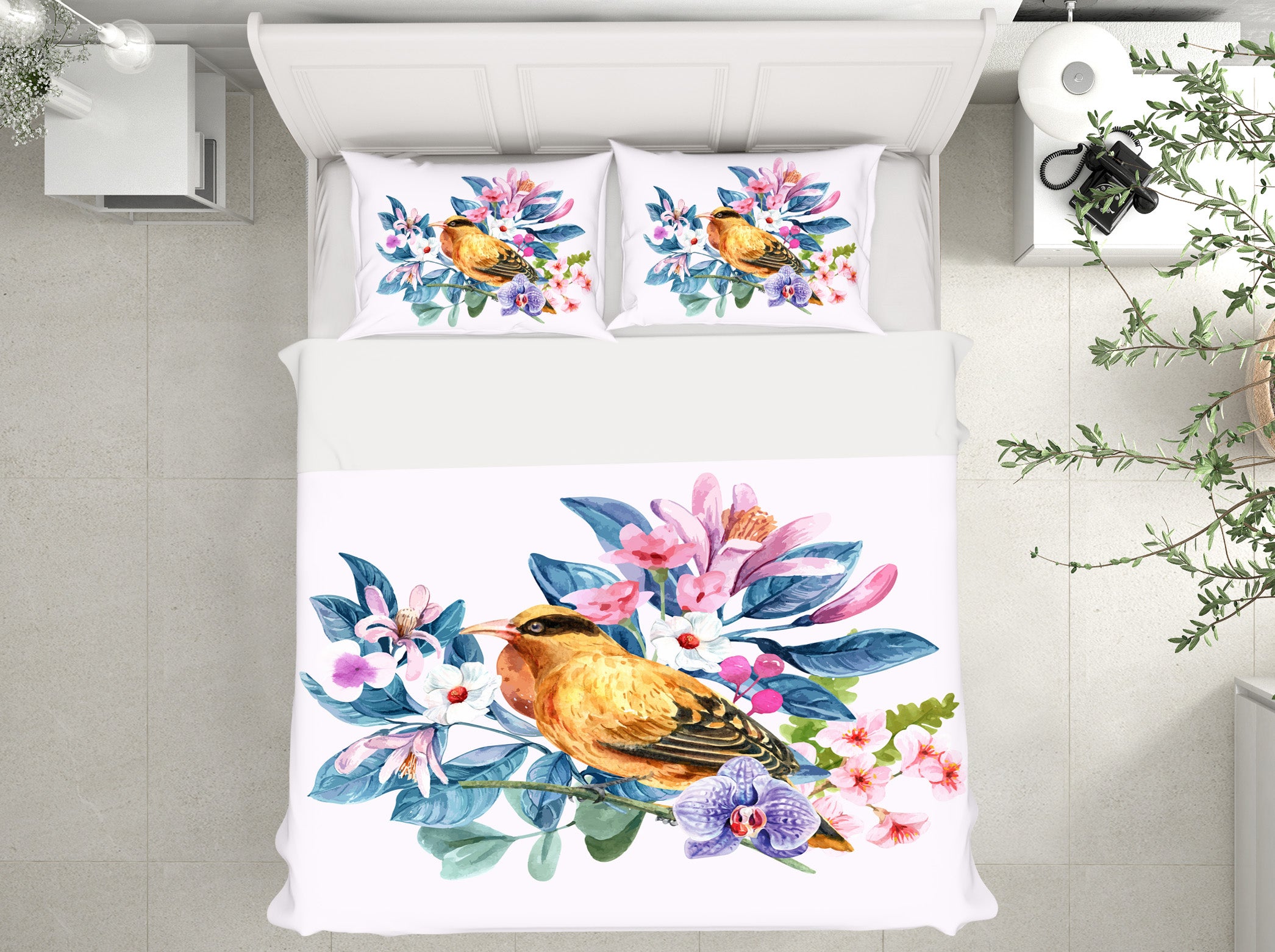 3D Flower Branch Sparrow 58236 Bed Pillowcases Quilt