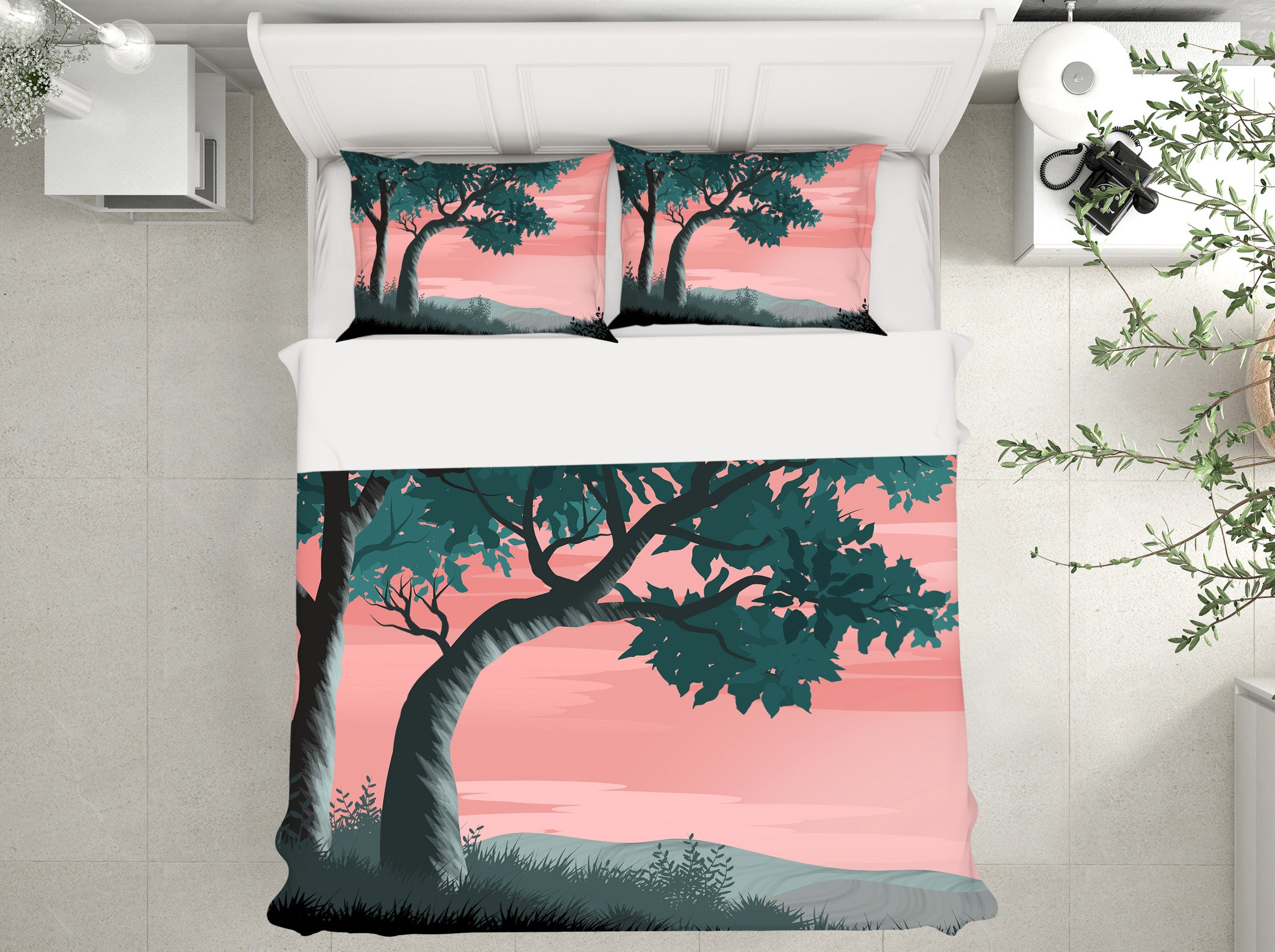 3D Pink Sky Tree 19176 Bed Pillowcases Quilt