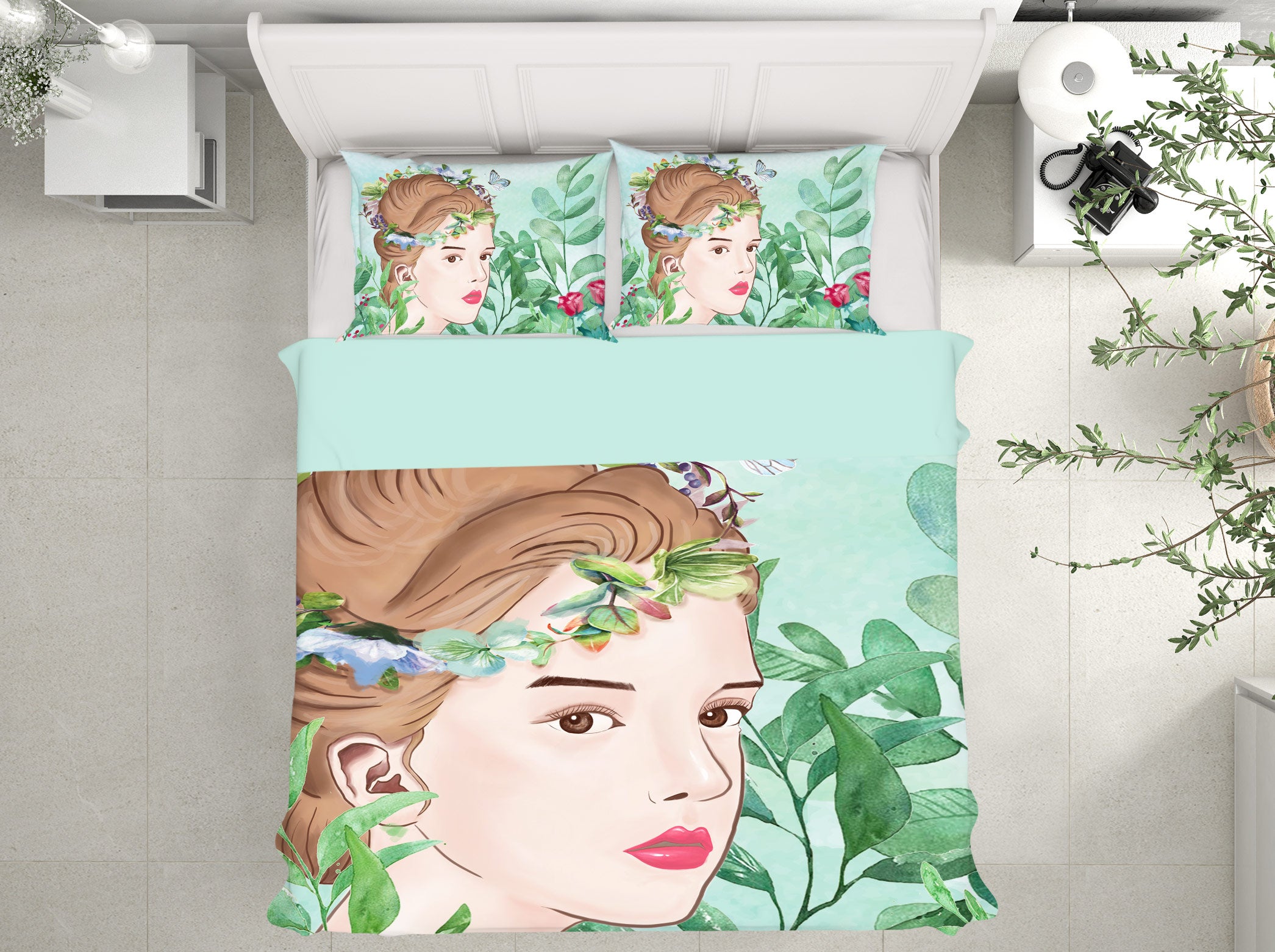 3D Female Face Leaves 12009 Bed Pillowcases Quilt