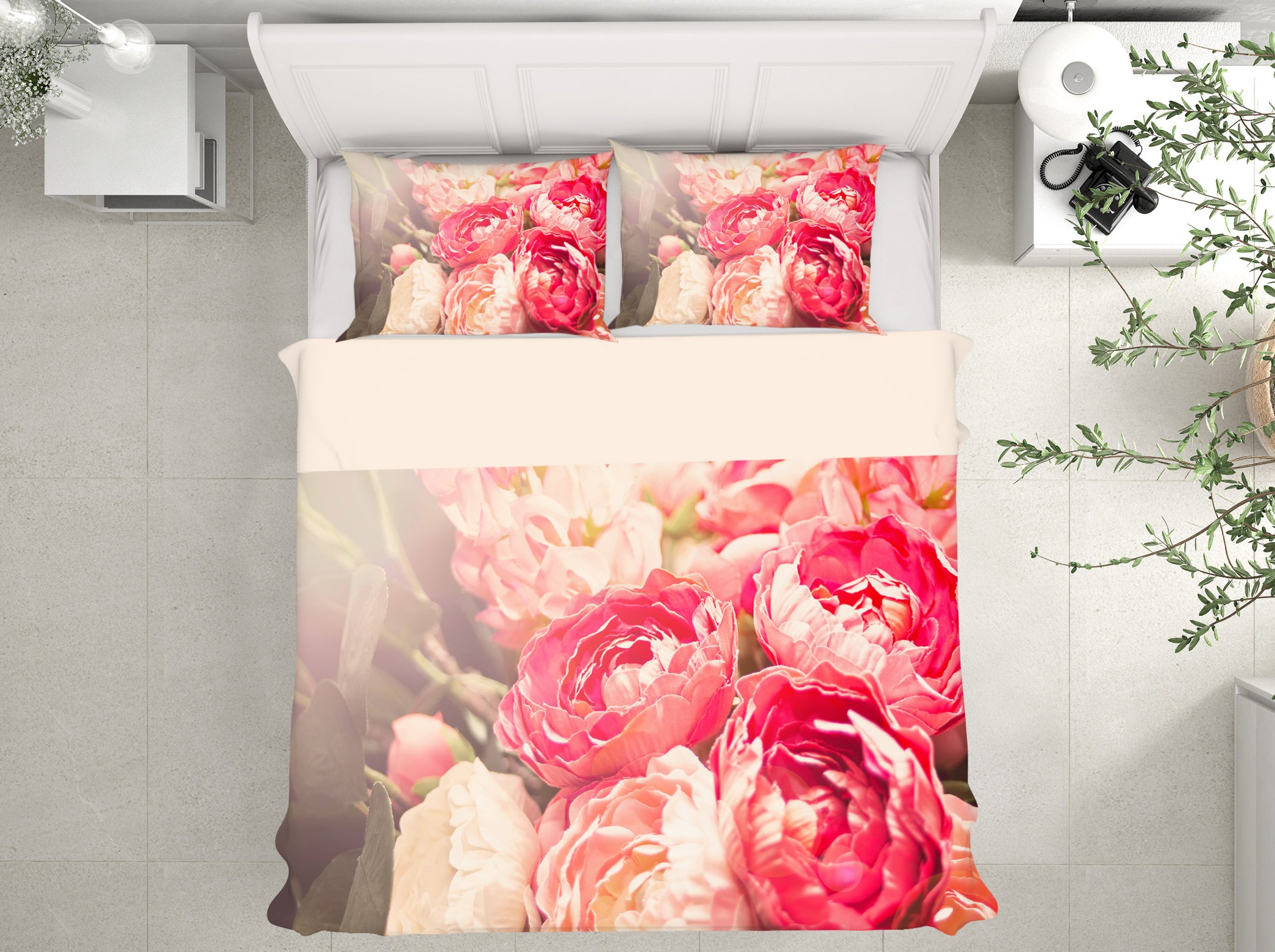 3D Pink Flowers 59149 Bed Pillowcases Quilt
