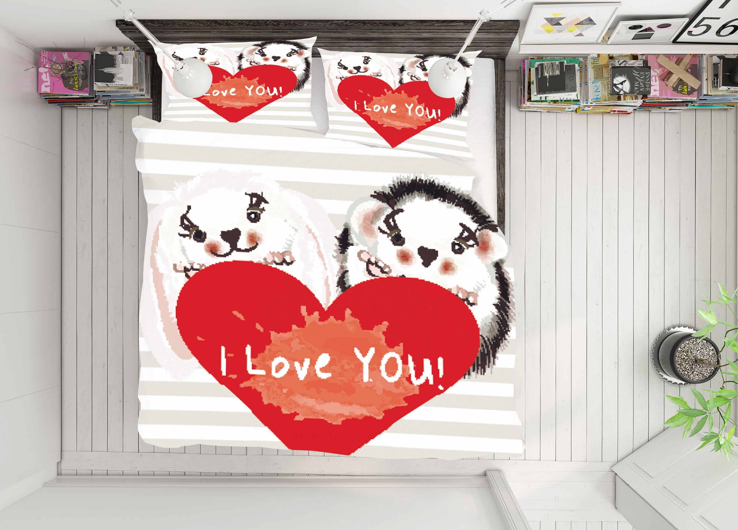 3D Heart Mouse 14204 Bed Pillowcases Quilt