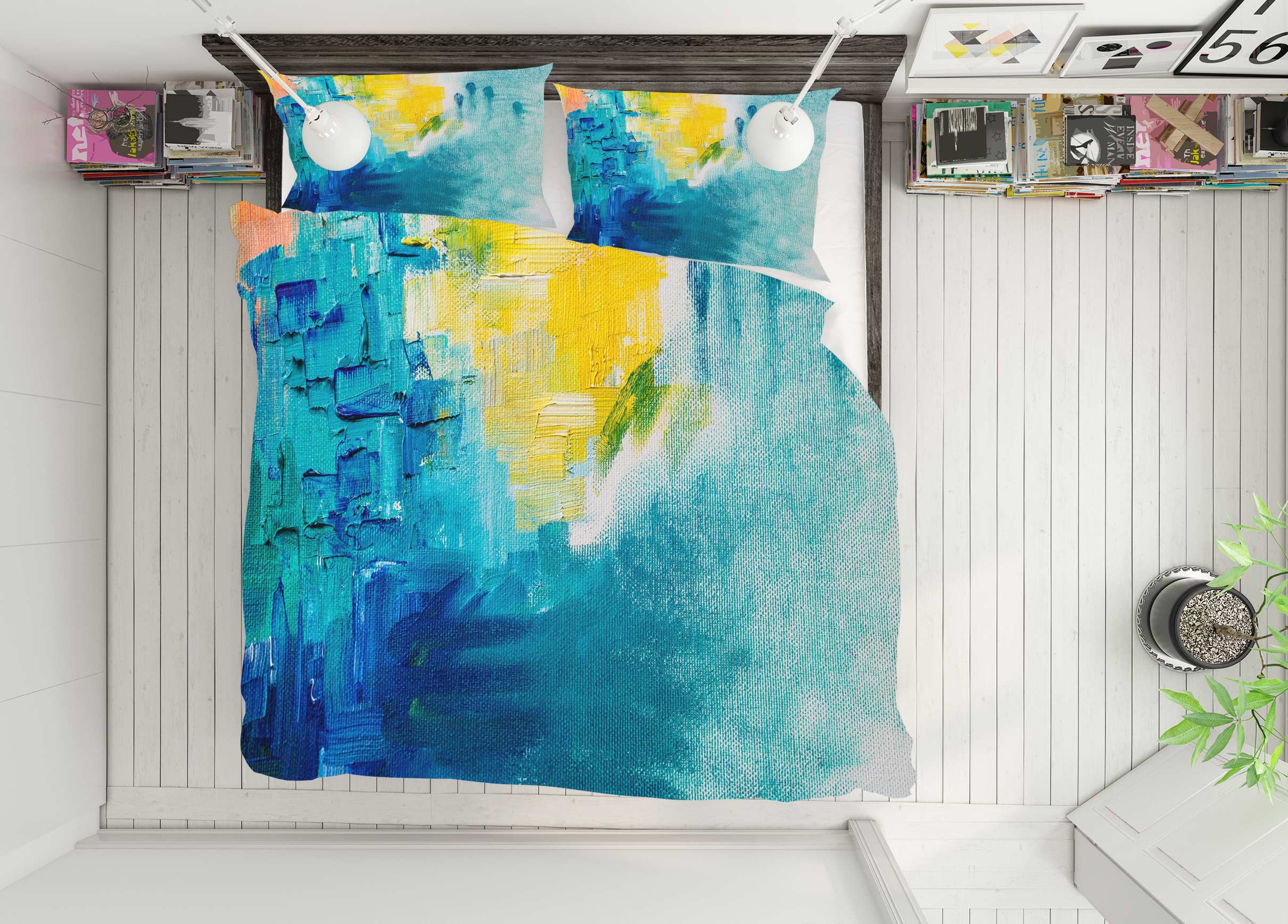 3D Blue Yellow 60036 Bed Pillowcases Quilt