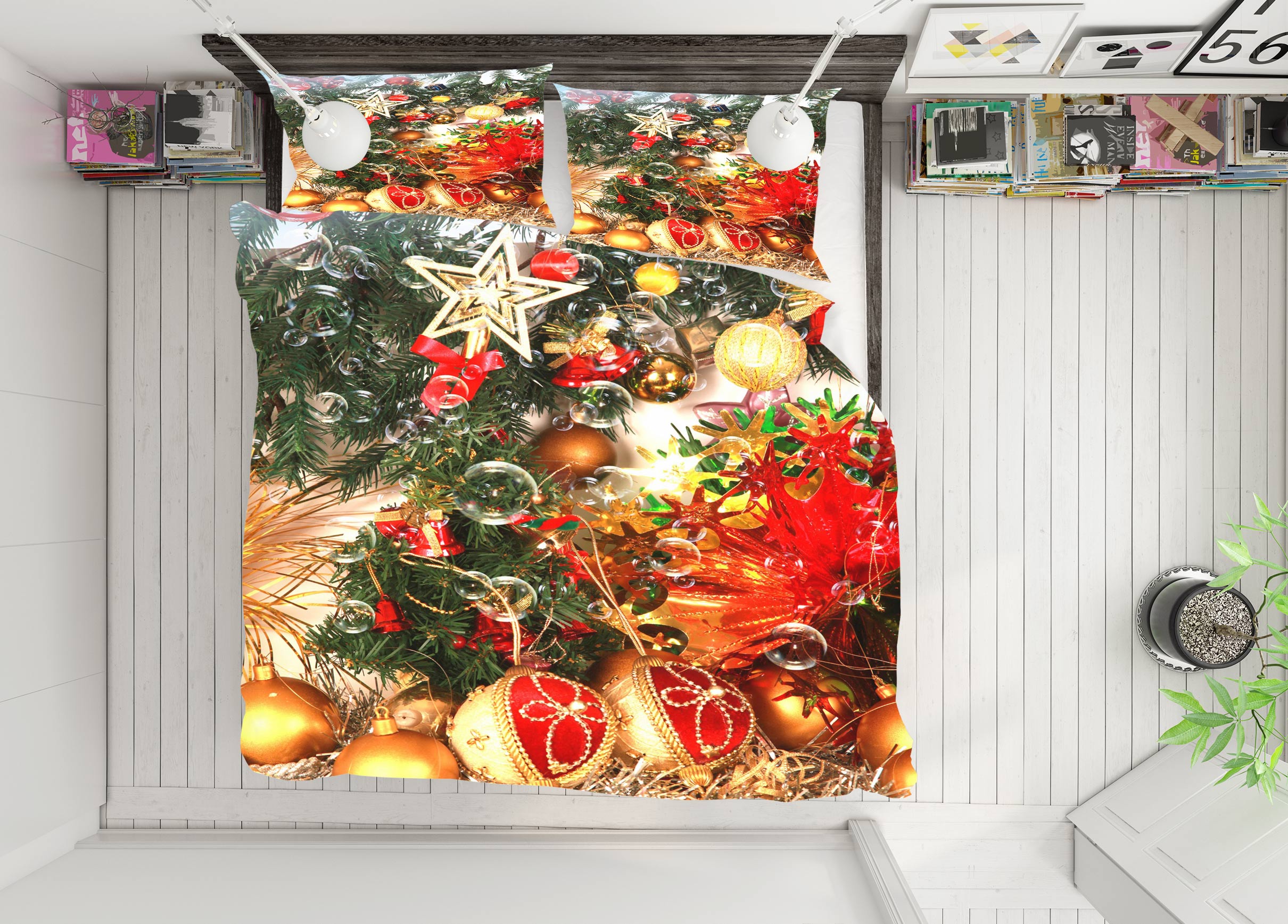 3D Golden Pendant 50033 Christmas Quilt Duvet Cover Xmas Bed Pillowcases