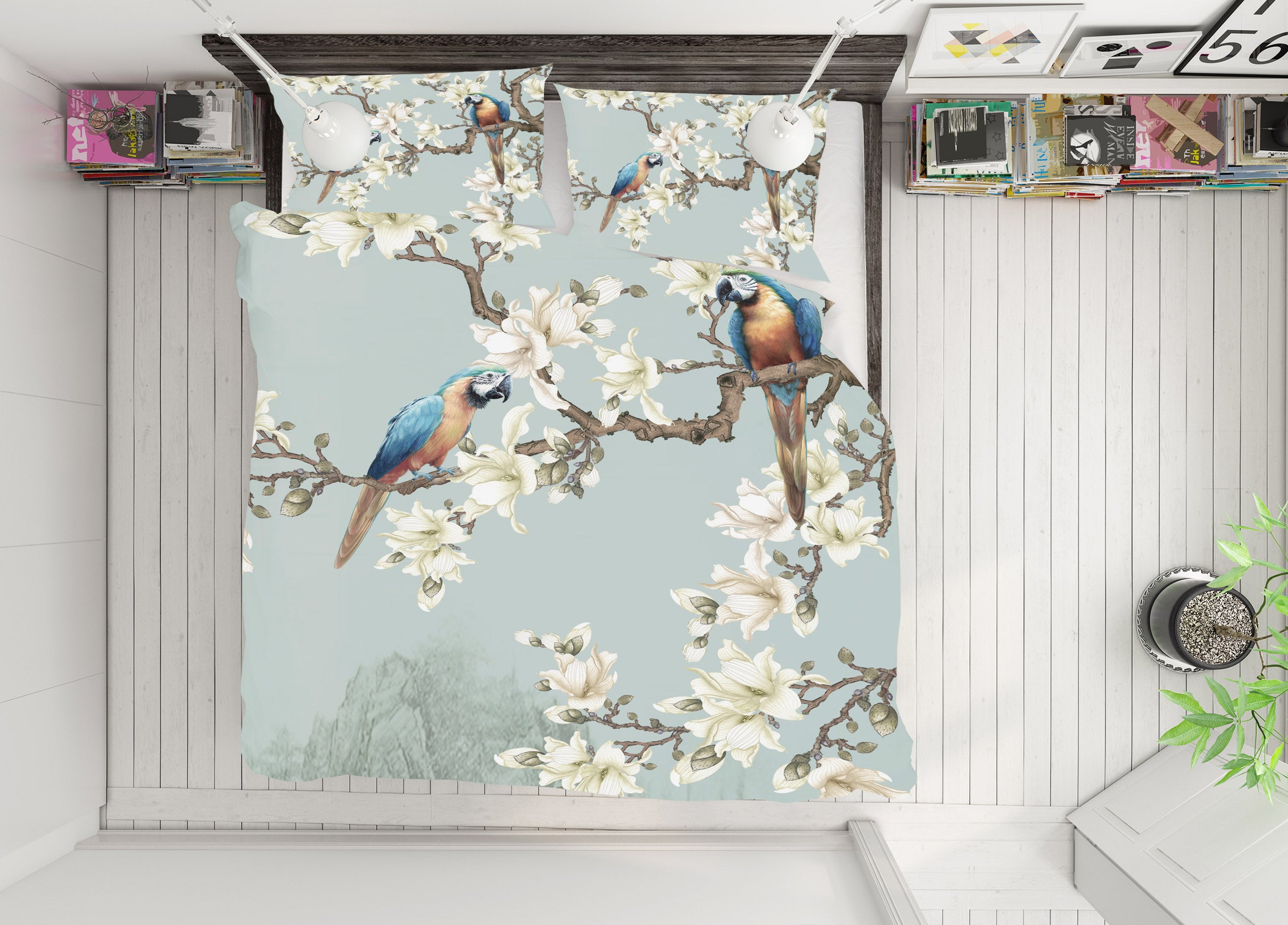 3D Flower Branch Parrot 16011 Bed Pillowcases Quilt