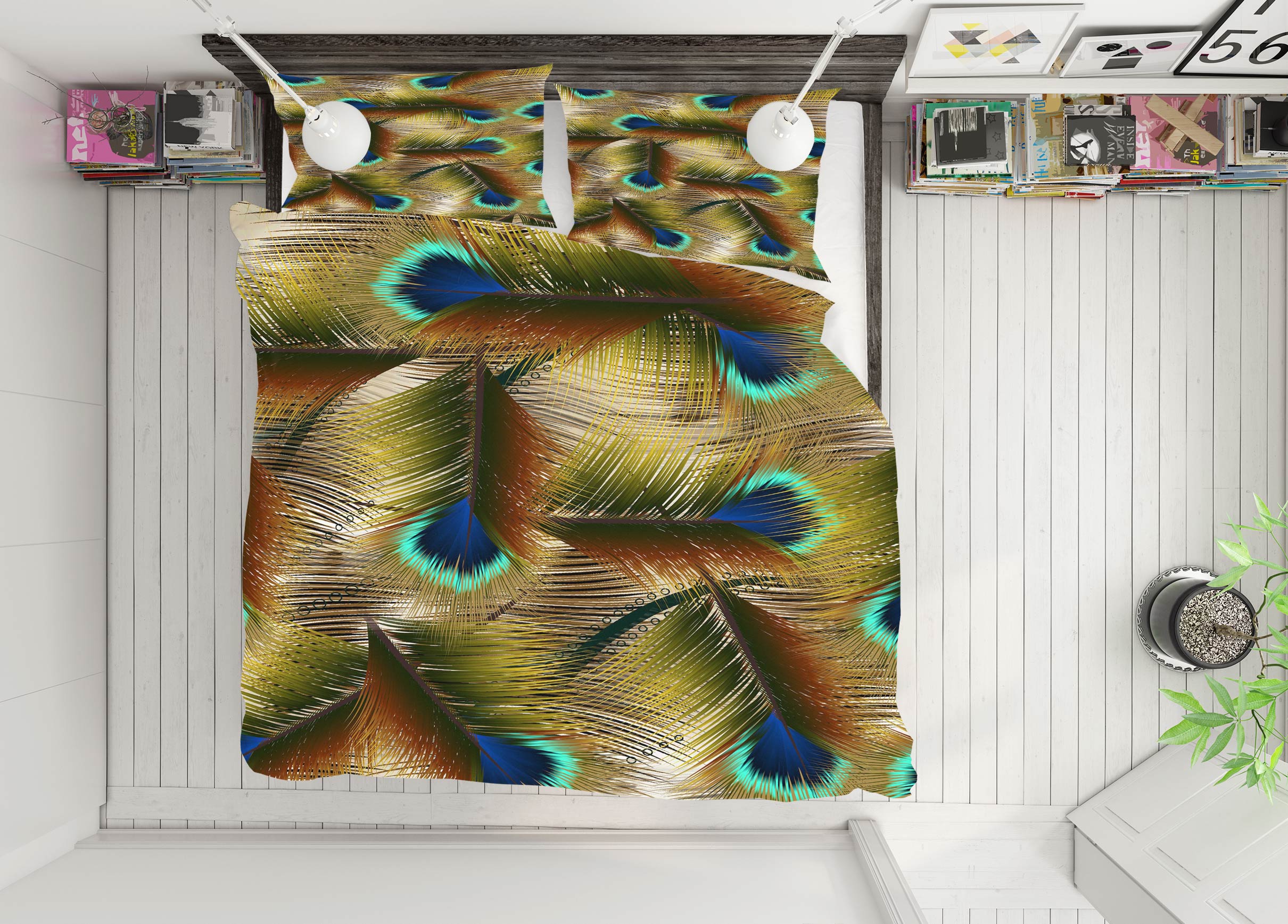 3D Peacock Feather 16155 Bed Pillowcases Quilt