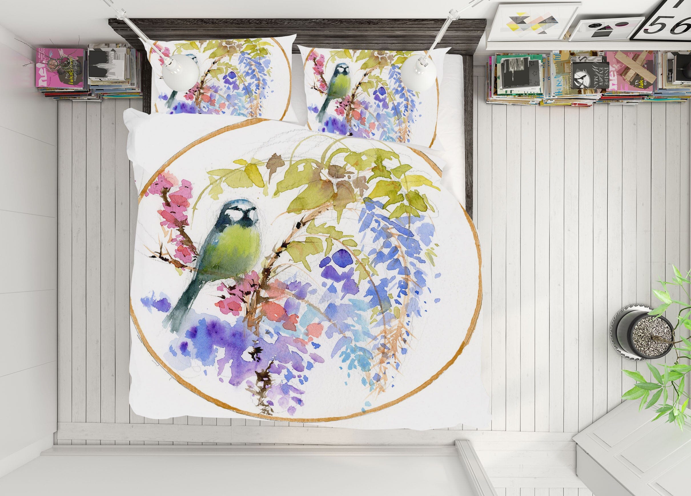 3D Embroidered Bird 2001 Anne Farrall Doyle Bedding Bed Pillowcases Quilt Quiet Covers AJ Creativity Home