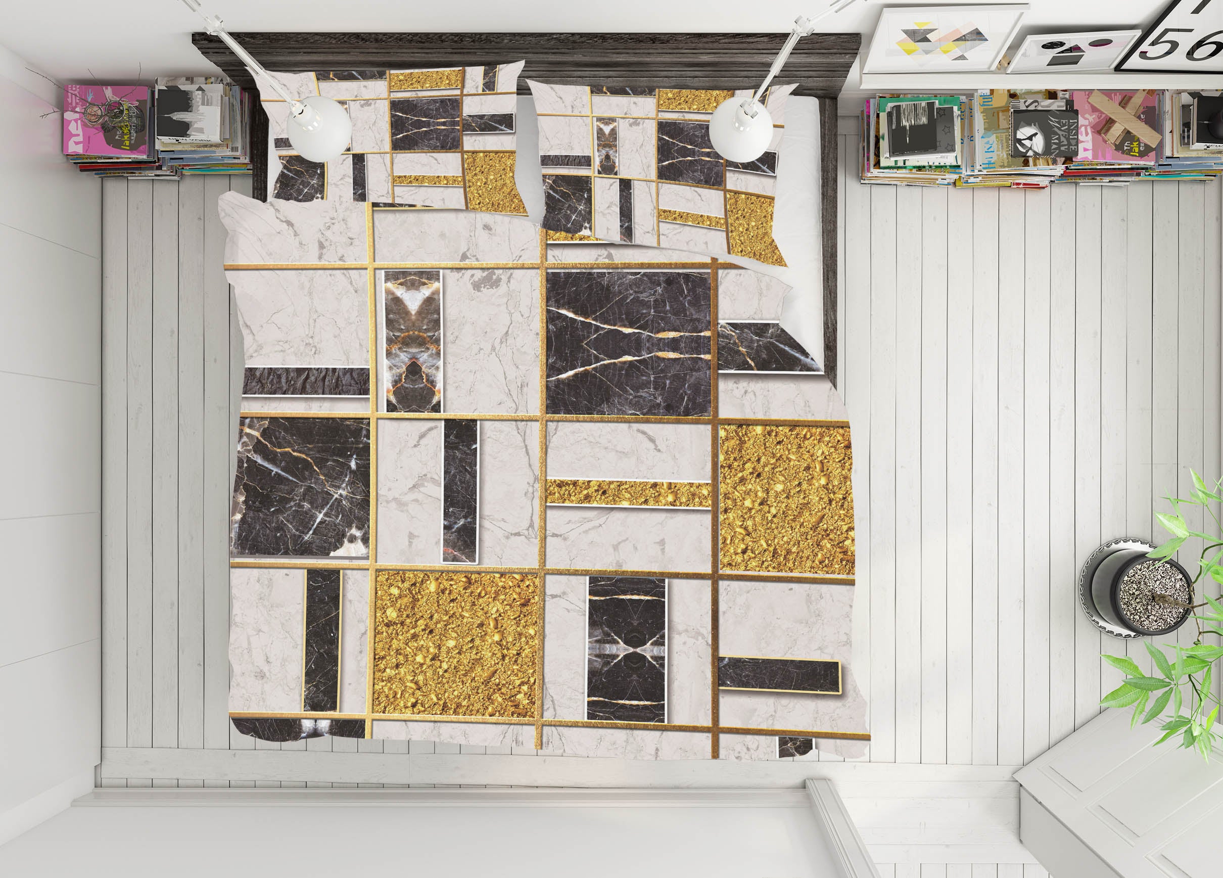 3D Marble Gold Cube 16035 Bed Pillowcases Quilt