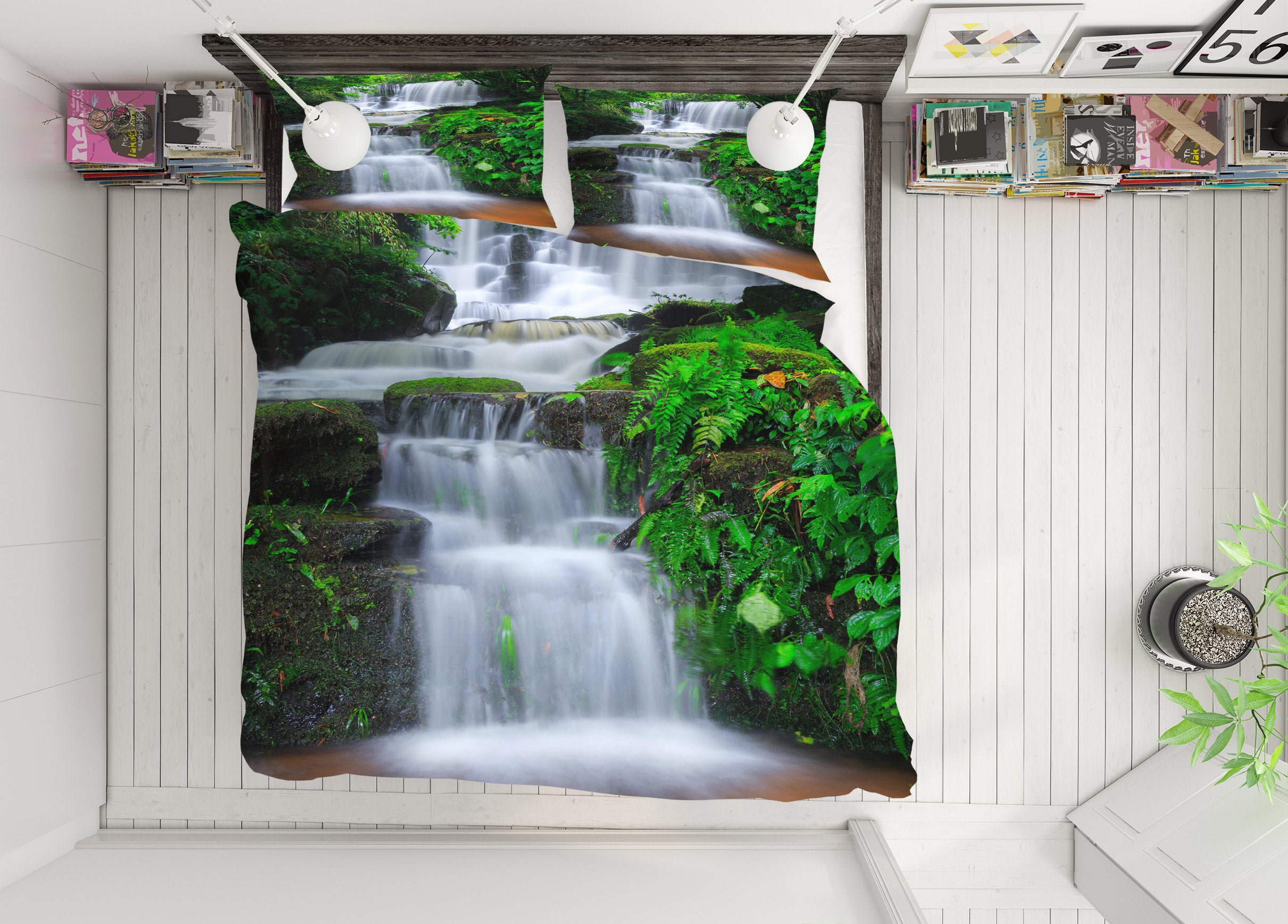 3D Waterfall Grass 15116 Bed Pillowcases Quilt