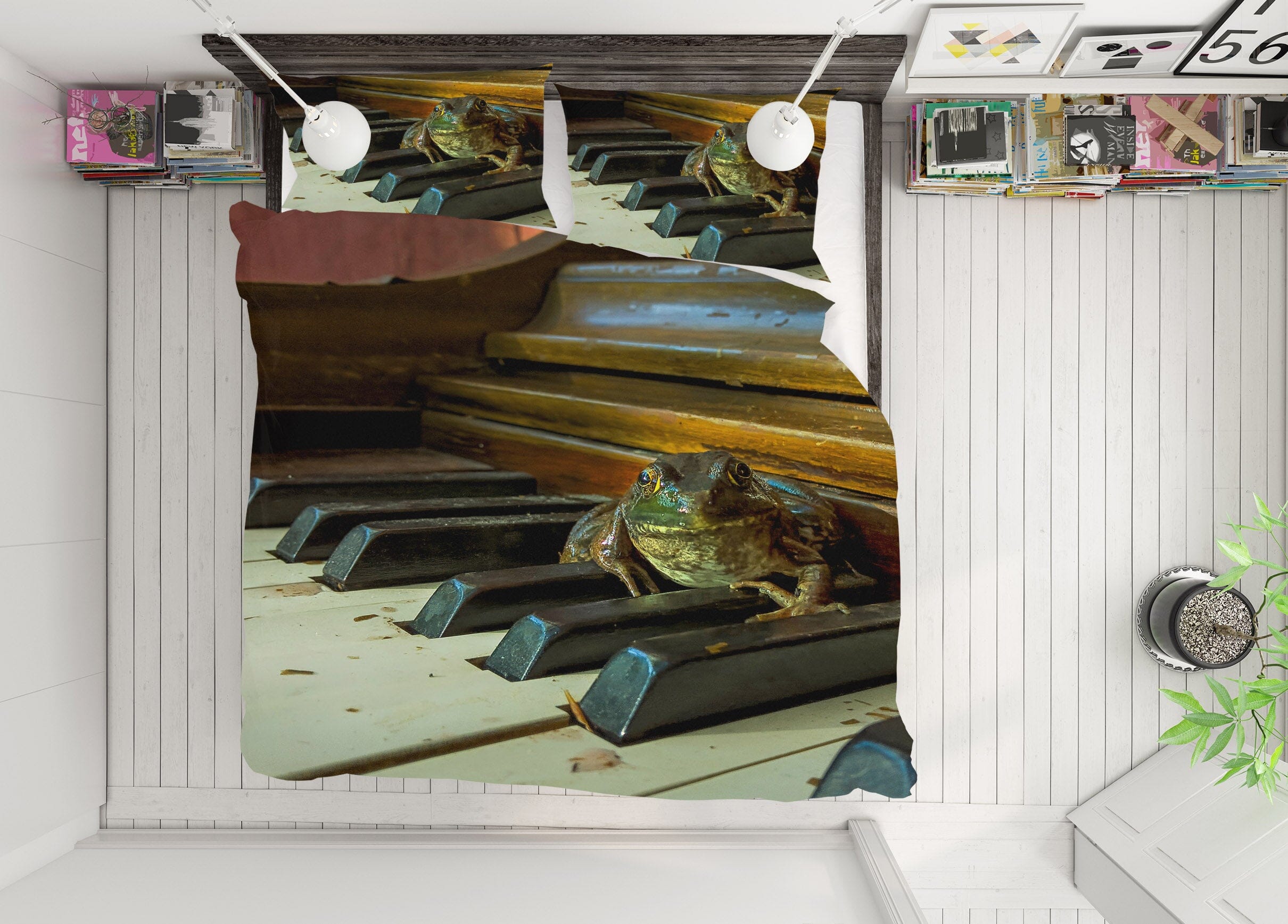 3D Frog Piano 1029 Jerry LoFaro bedding Bed Pillowcases Quilt Quiet Covers AJ Creativity Home
