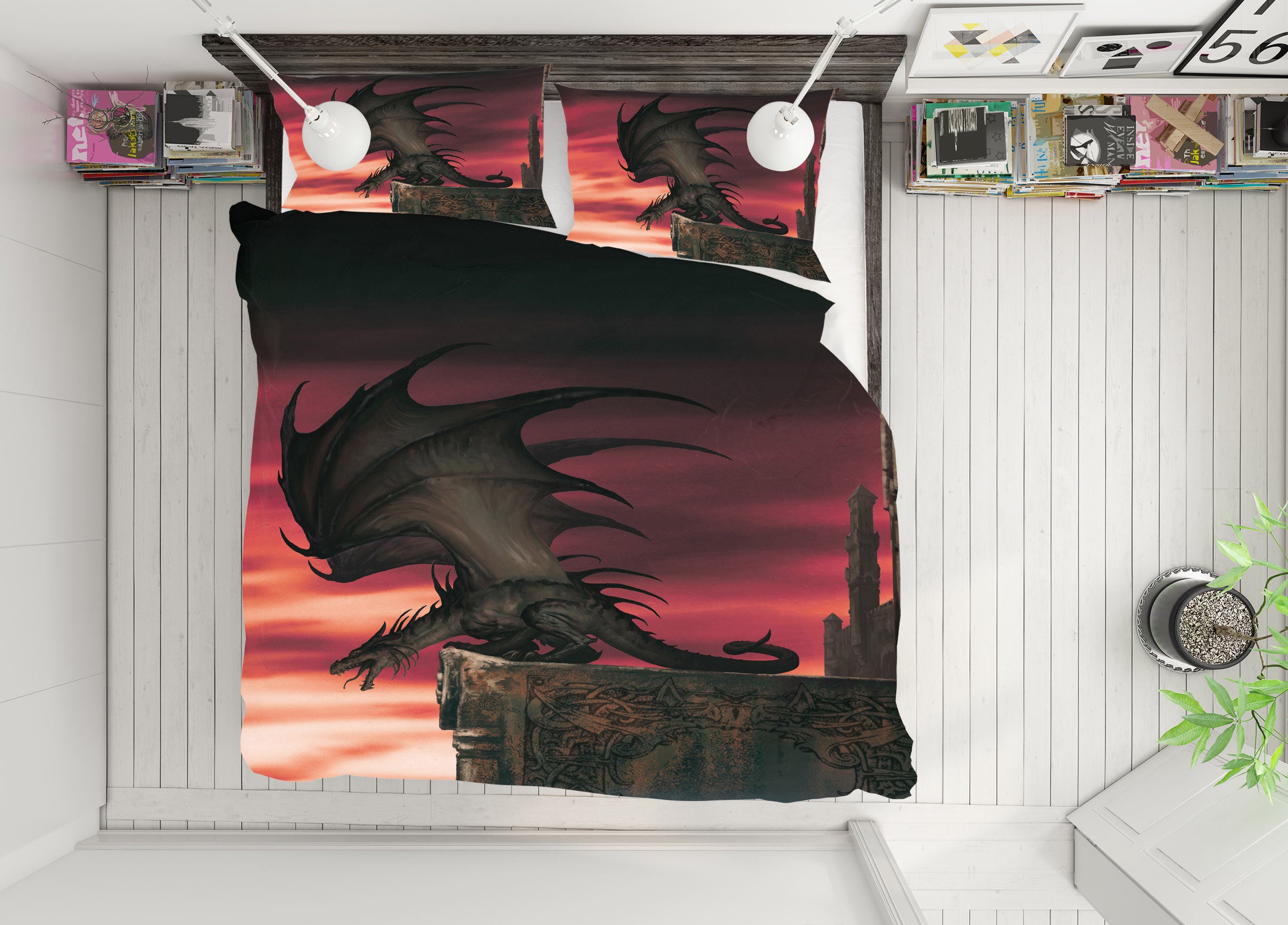 3D Red Sky Dragon 7009 Ciruelo Bedding Bed Pillowcases Quilt
