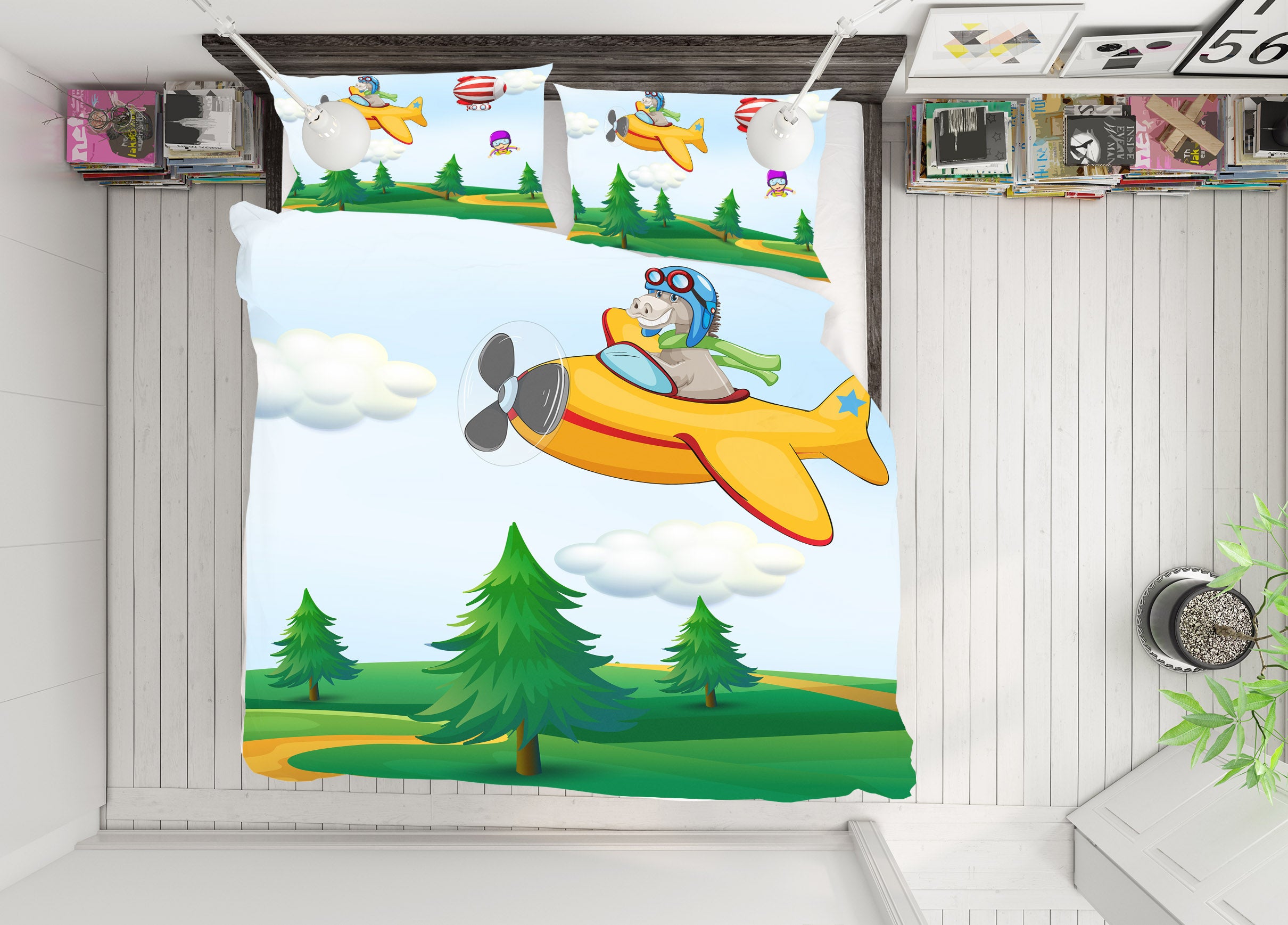 3D Aircraft Tree 19159 Bed Pillowcases Quilt