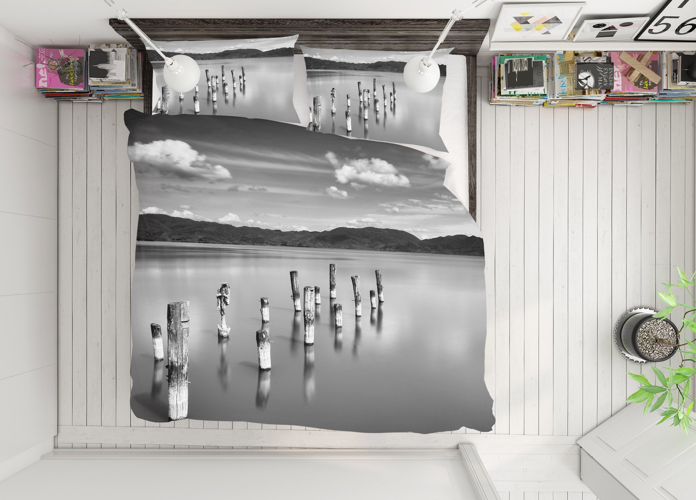 3D Grey Lake Pier 111 Marco Carmassi Bedding Bed Pillowcases Quilt