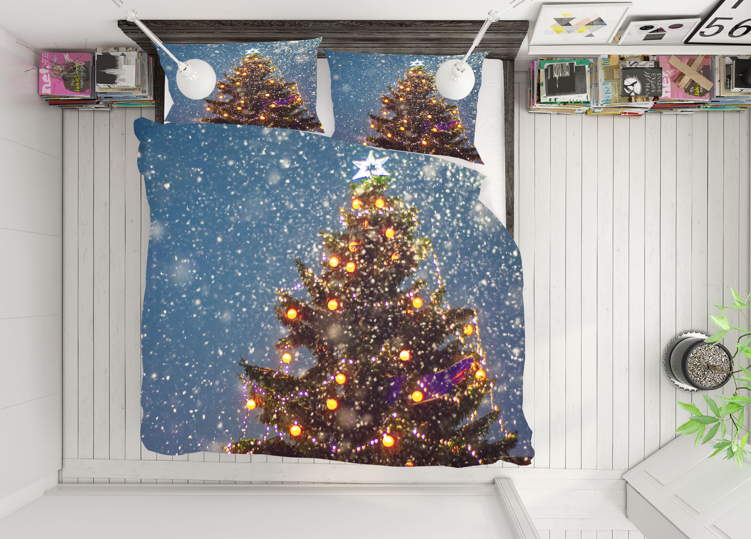 3D Snowing Tree 51132 Christmas Quilt Duvet Cover Xmas Bed Pillowcases
