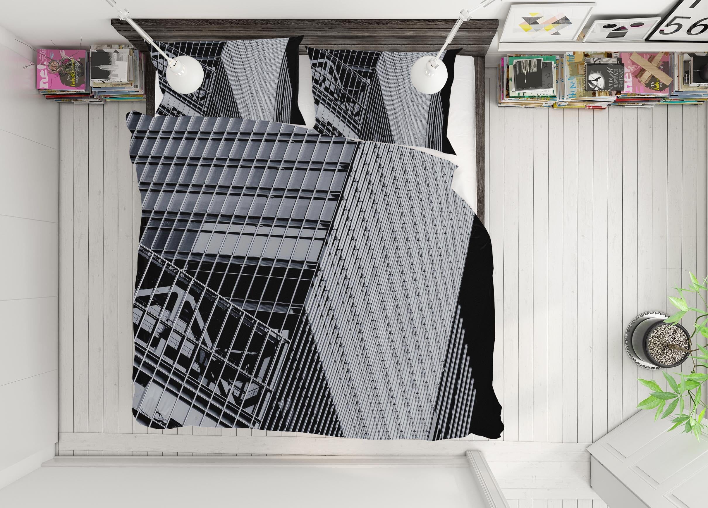 3D Tilted Building 2009 Noirblanc777 Bedding Bed Pillowcases Quilt Quiet Covers AJ Creativity Home