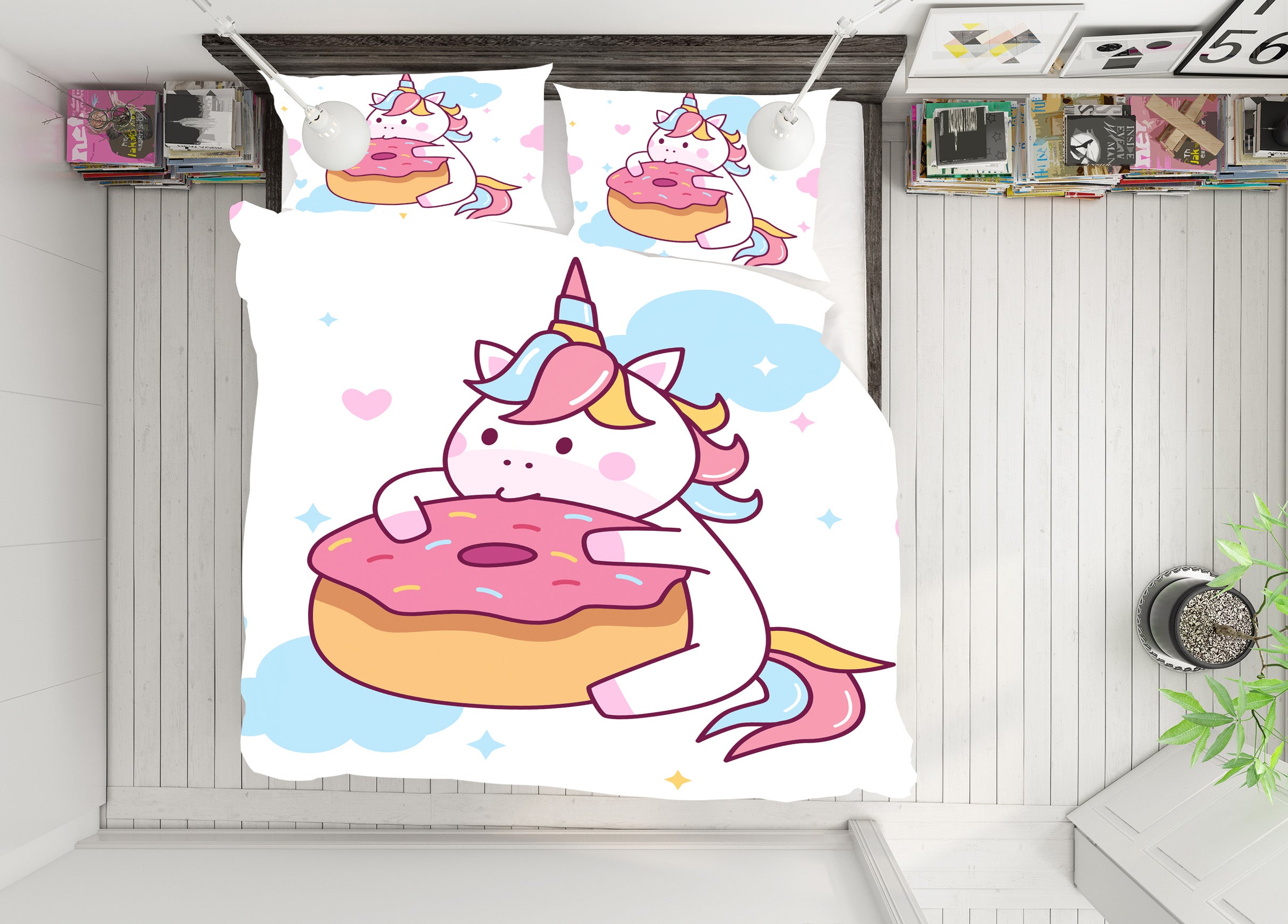 3D Unicorn Donuts 59068 Bed Pillowcases Quilt