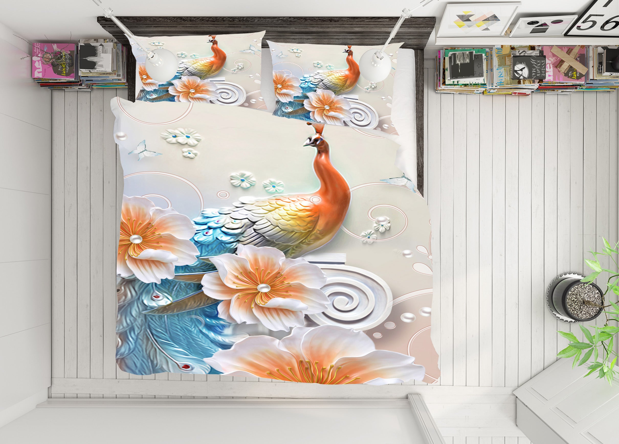 3D Peacock Flowers 13053 Bed Pillowcases Quilt