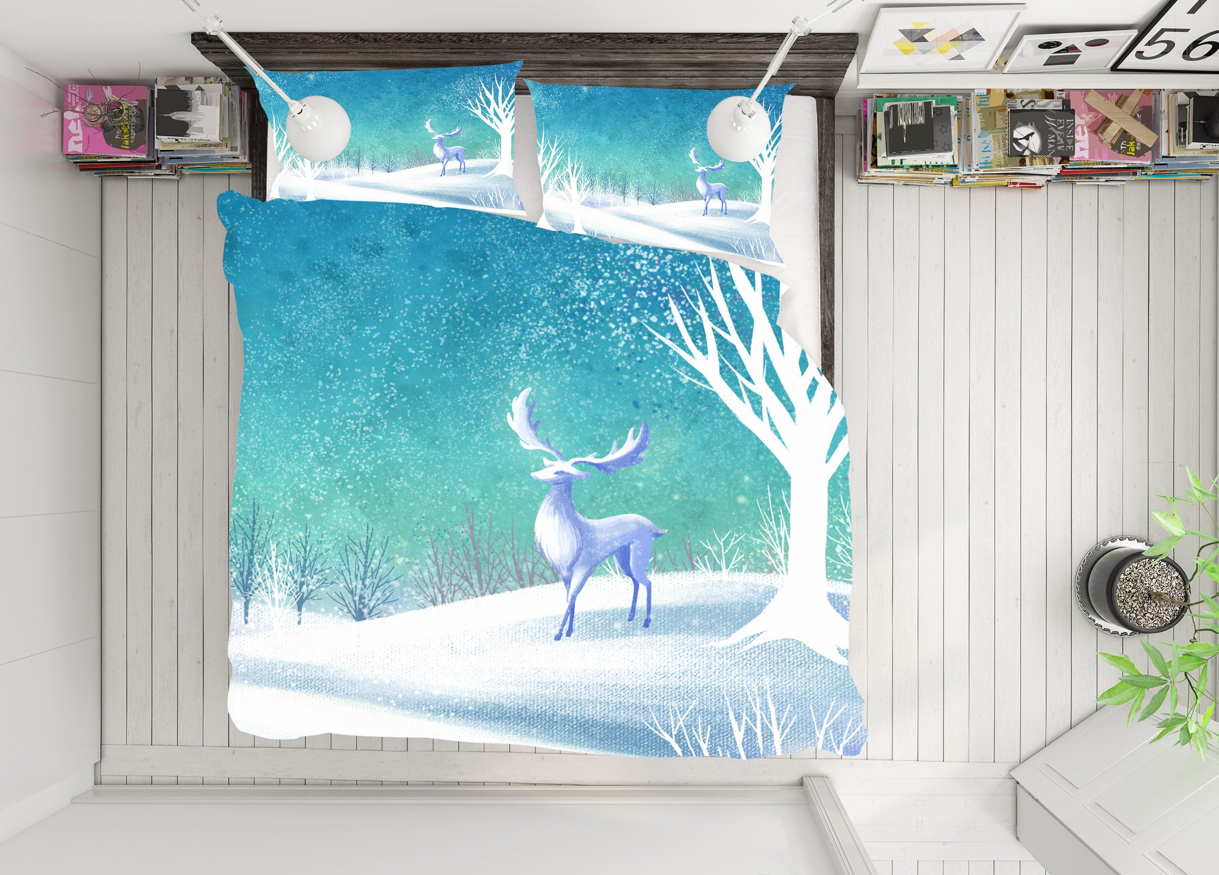 3D Snow Deer 12002 Bed Pillowcases Quilt