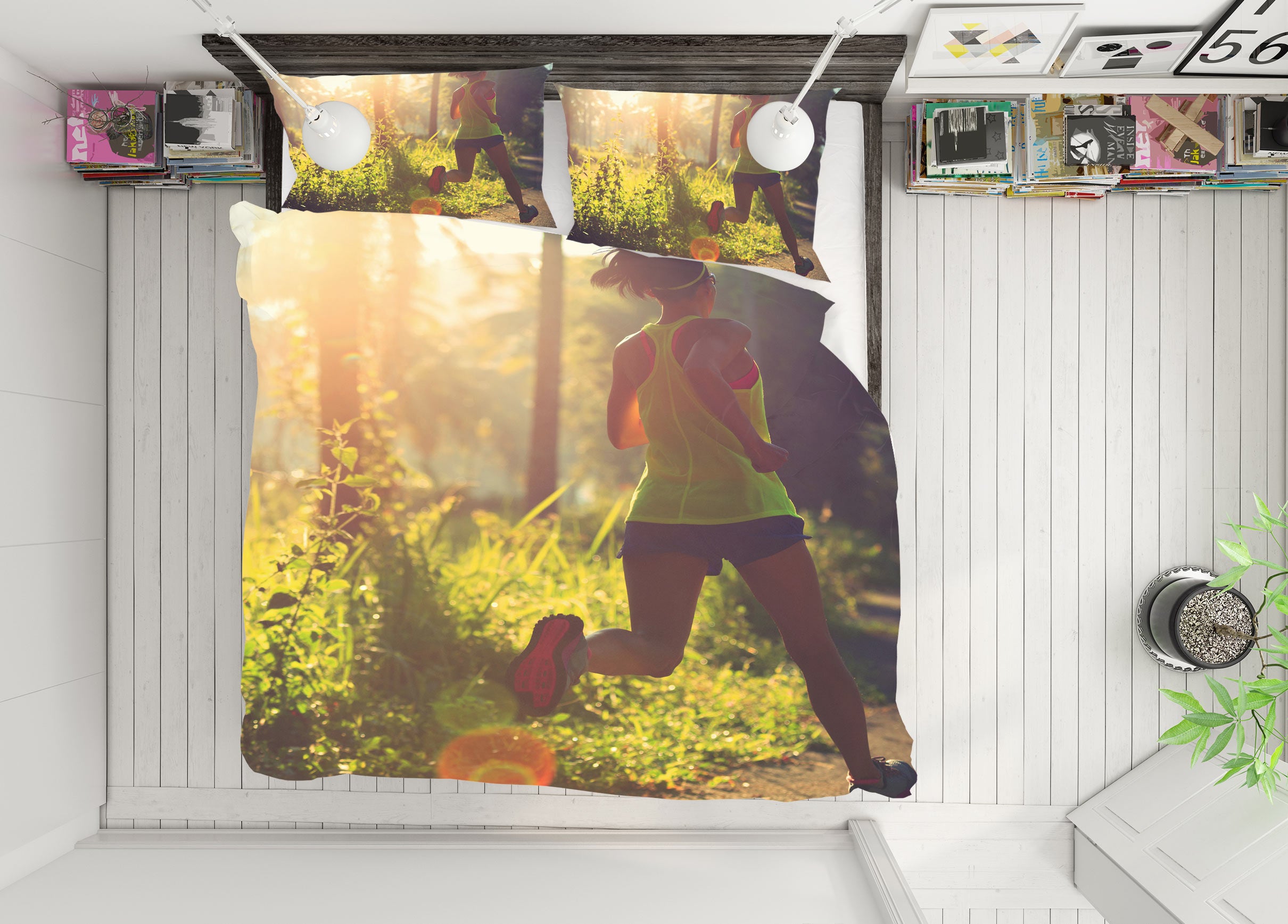 3D Morning Jog 14166 Bed Pillowcases Quilt