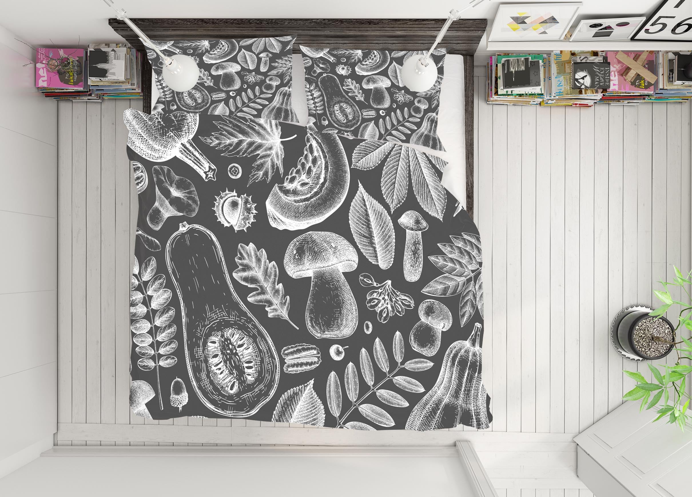 3D Grey-Black Vegetables 60135 Bed Pillowcases Quilt