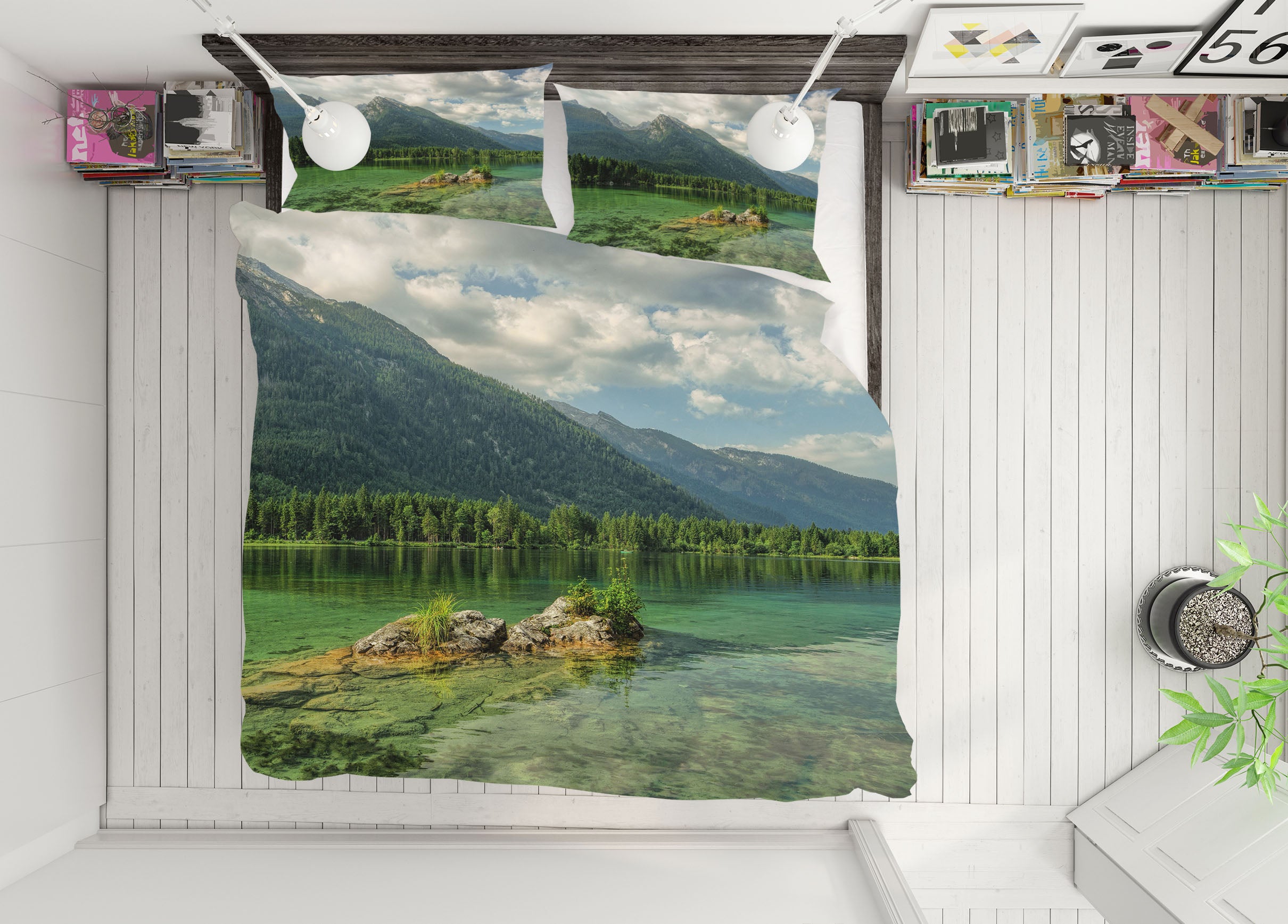 3D Mountain River 19173 Bed Pillowcases Quilt