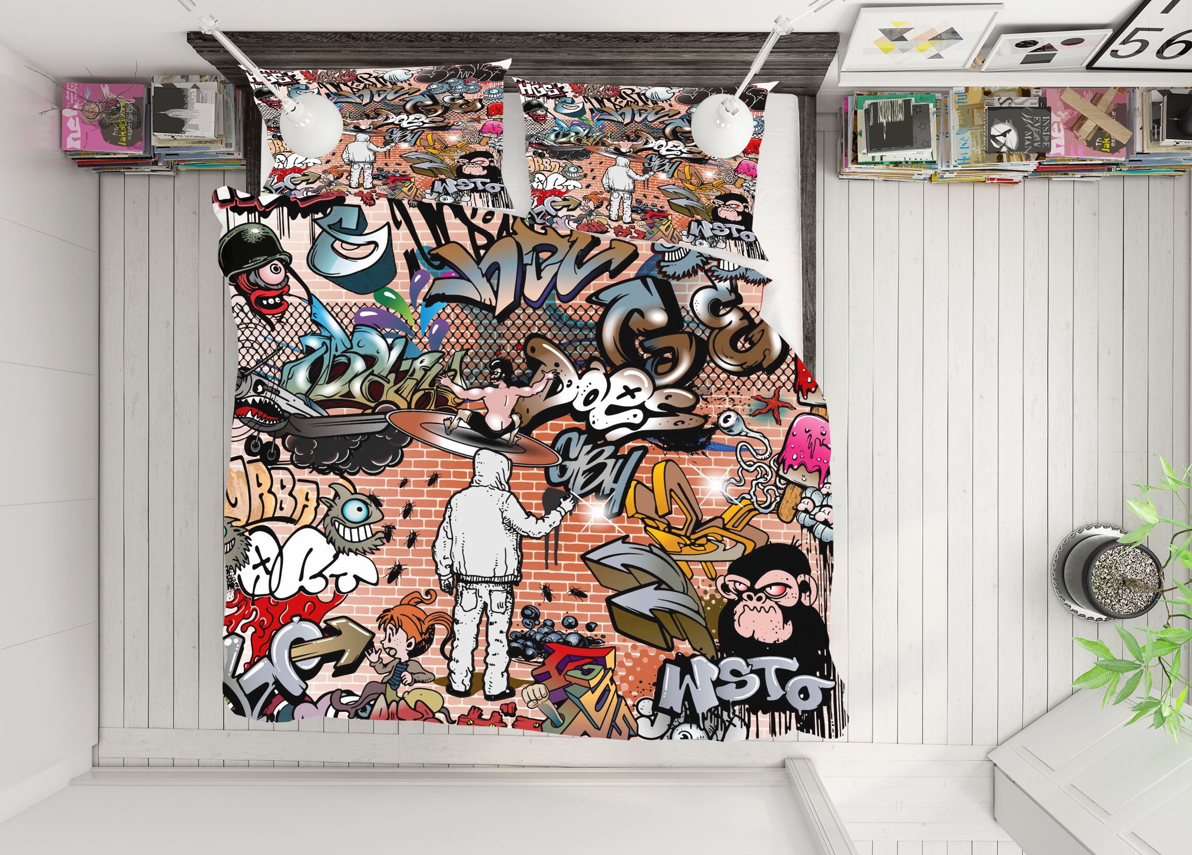 3D Wall Graffiti 60073 Bed Pillowcases Quilt