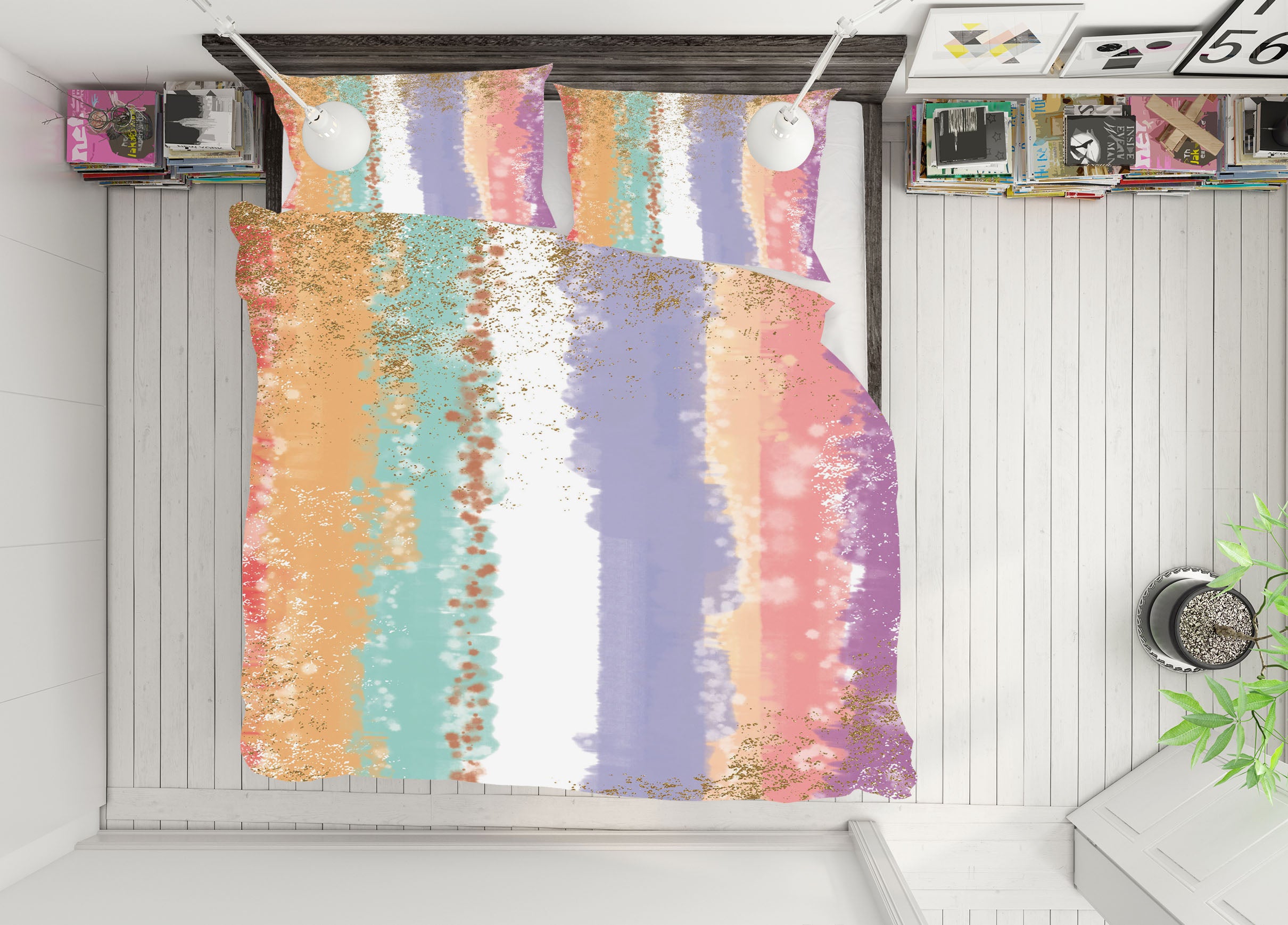 3D Multicolored Stripes 16027 Bed Pillowcases Quilt