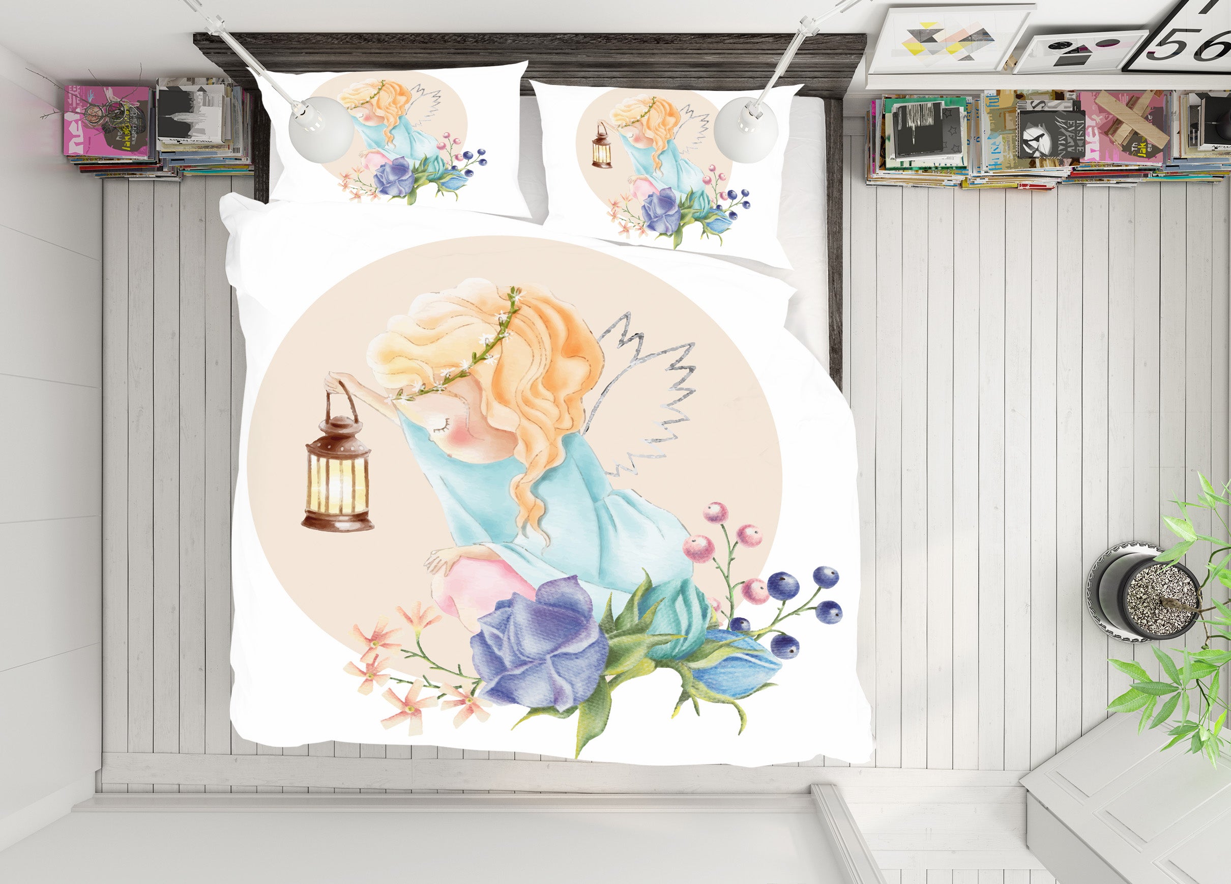 3D Flower Branch Angel Girl 58242 Bed Pillowcases Quilt