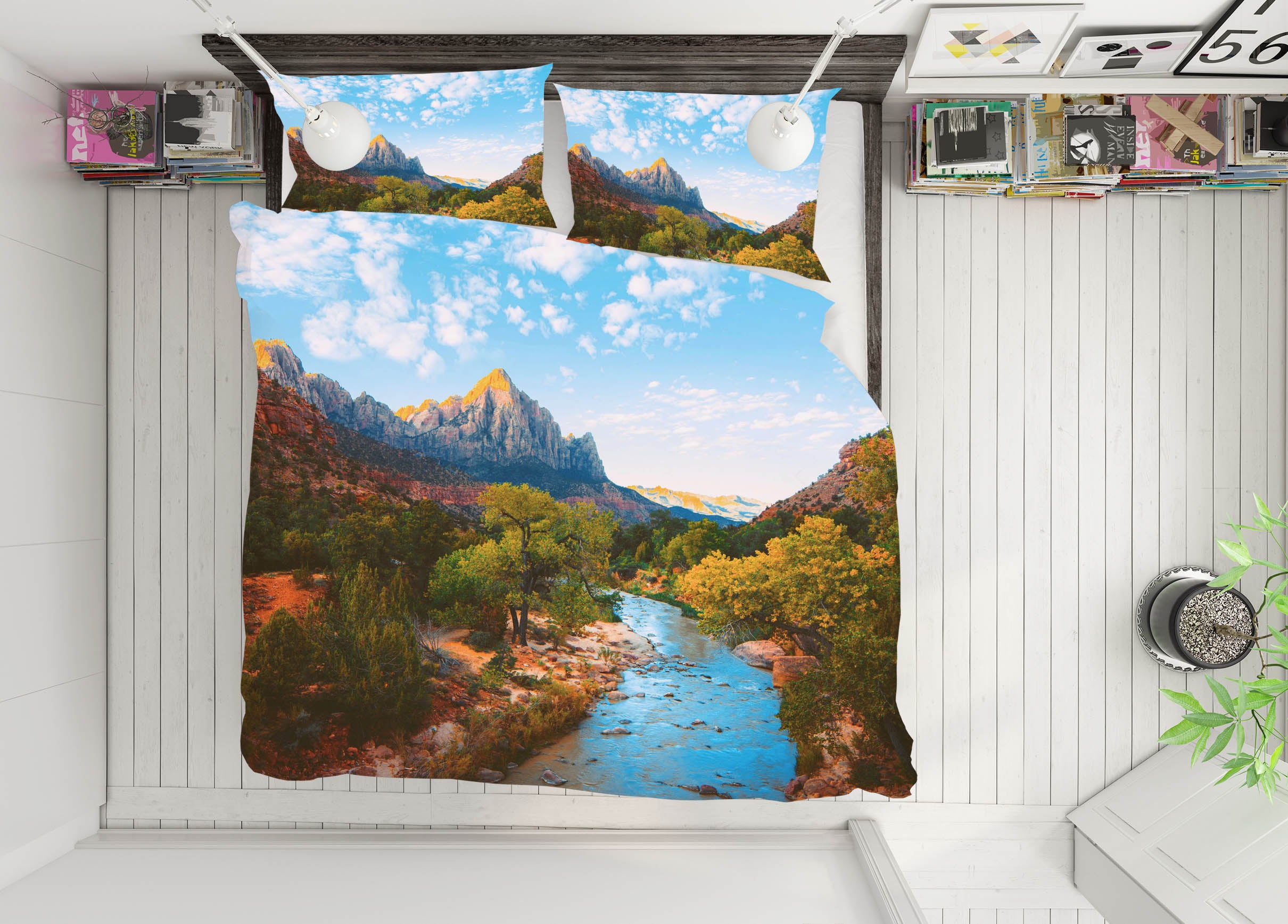 3D Mountain River 16065 Bed Pillowcases Quilt