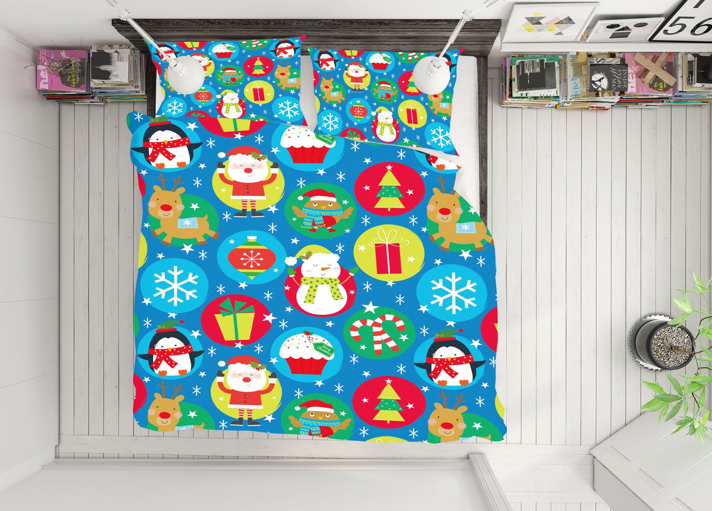 3D Snowman Santa Claus Circle Pattern 51149 Christmas Quilt Duvet Cover Xmas Bed Pillowcases