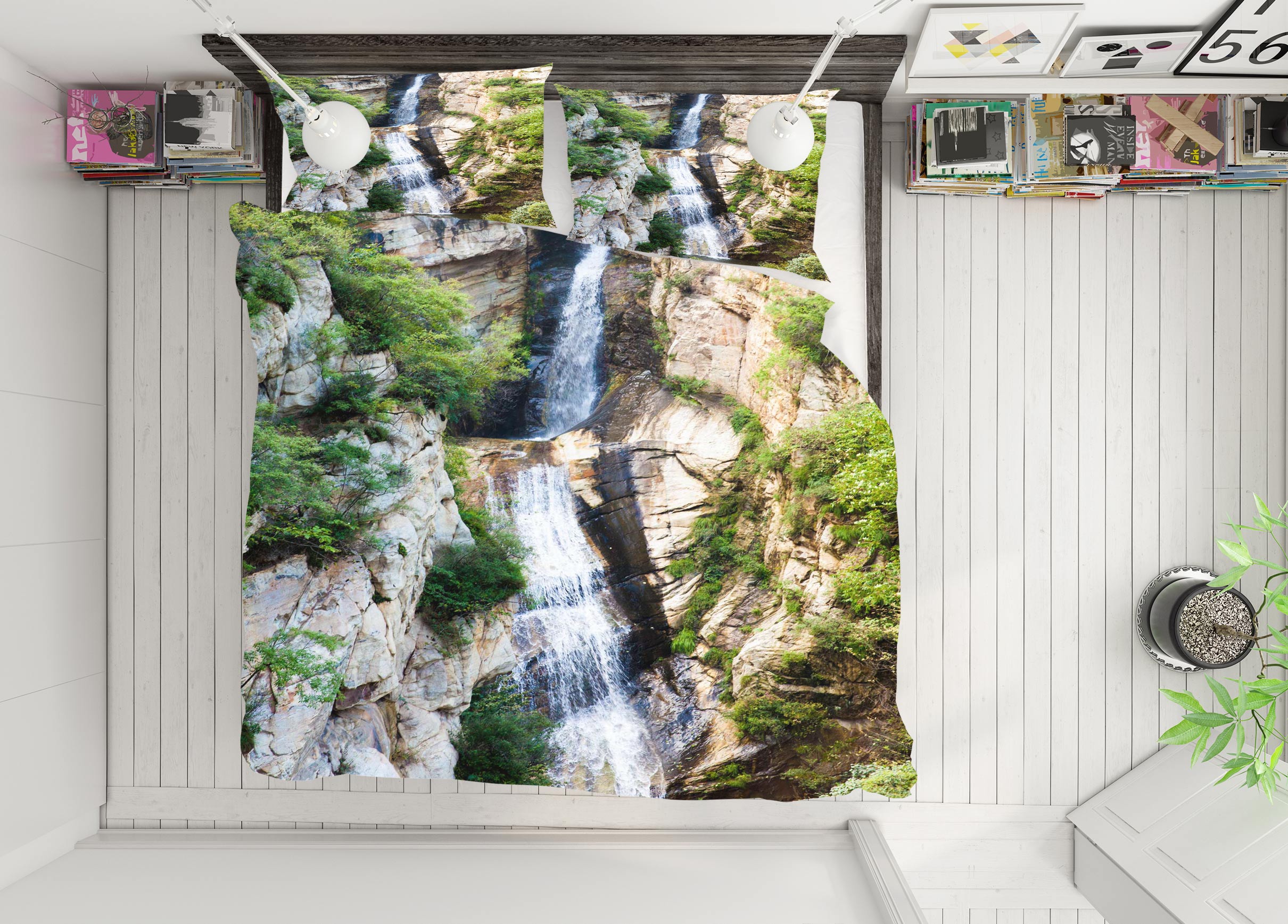 3D Stone Waterfall 16102 Bed Pillowcases Quilt