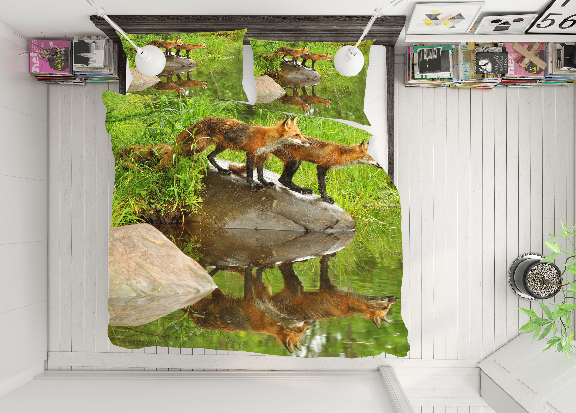 3D Fox By The River 13023 Bed Pillowcases Quilt