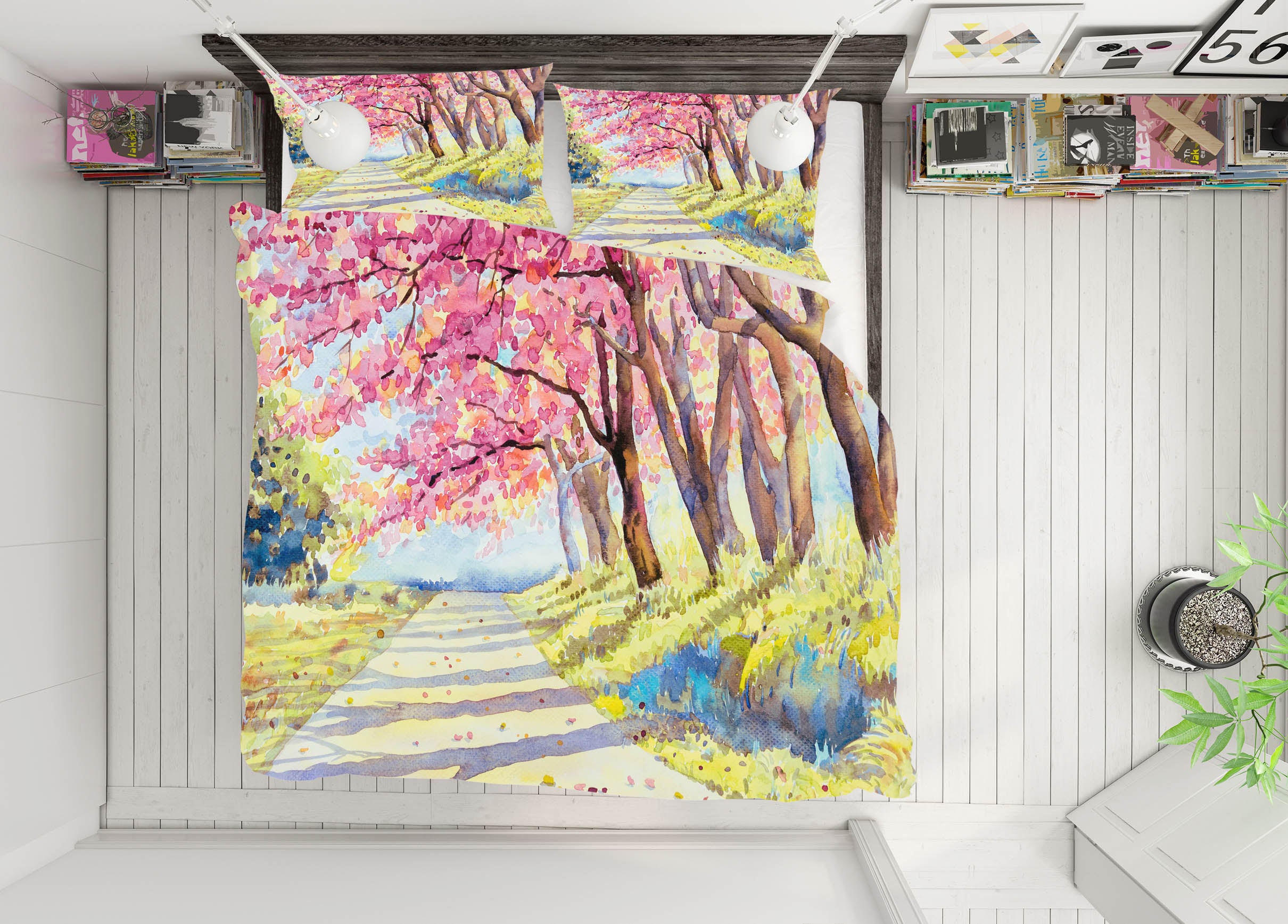 3D Pink Tree Path 60243 Bed Pillowcases Quilt