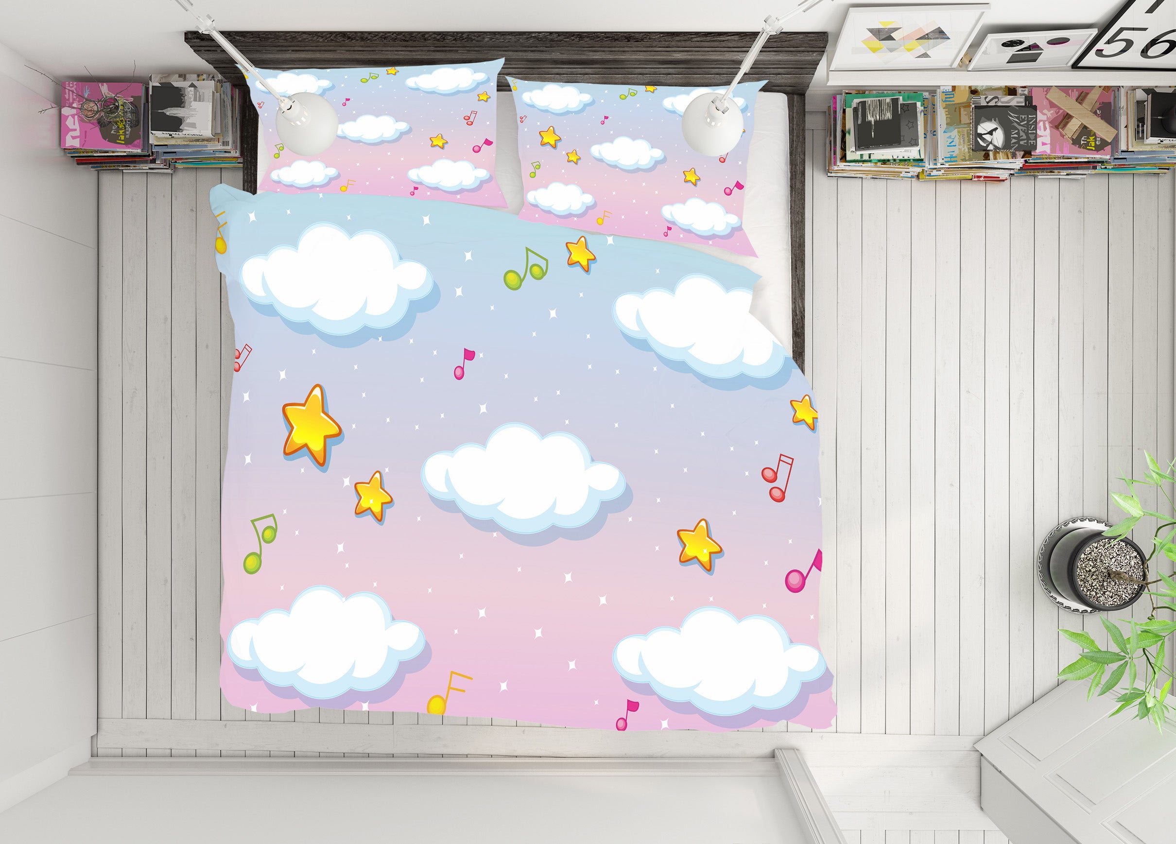 3D Clouds Stars 61065 Bed Pillowcases Quilt
