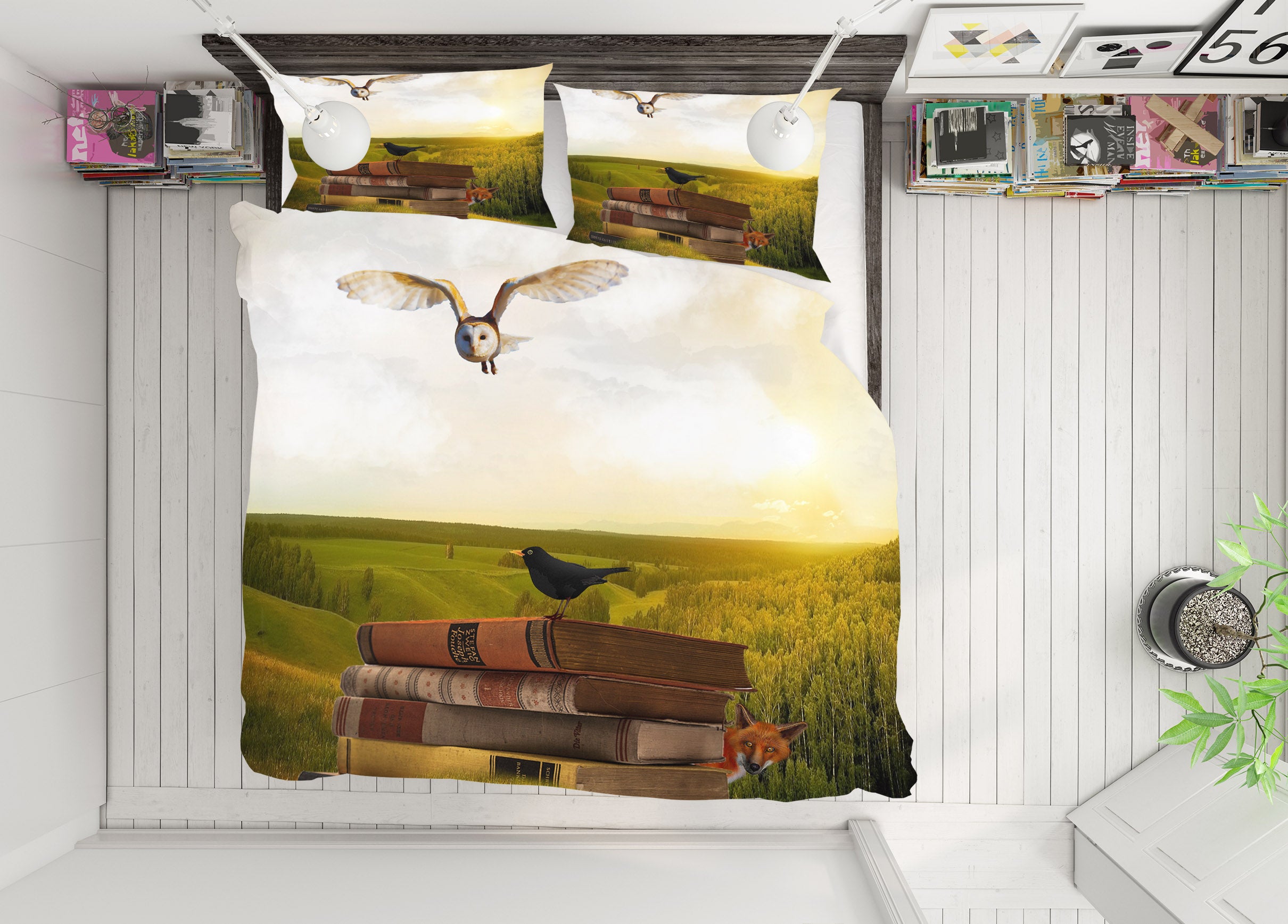 3D Book Bird 19182 Bed Pillowcases Quilt