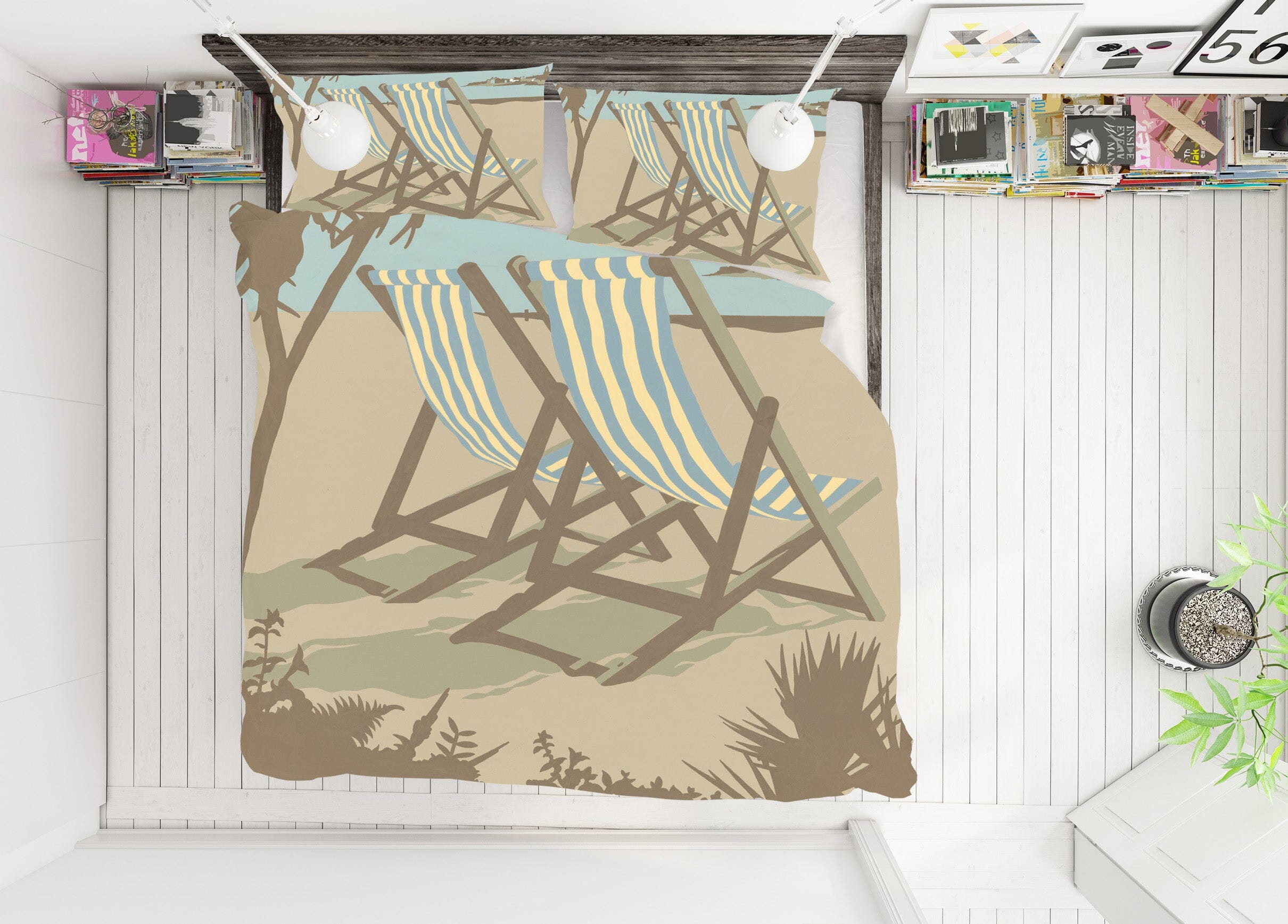 3D Swanage Deckchairs 2070 Steve Read Bedding Bed Pillowcases Quilt Quiet Covers AJ Creativity Home
