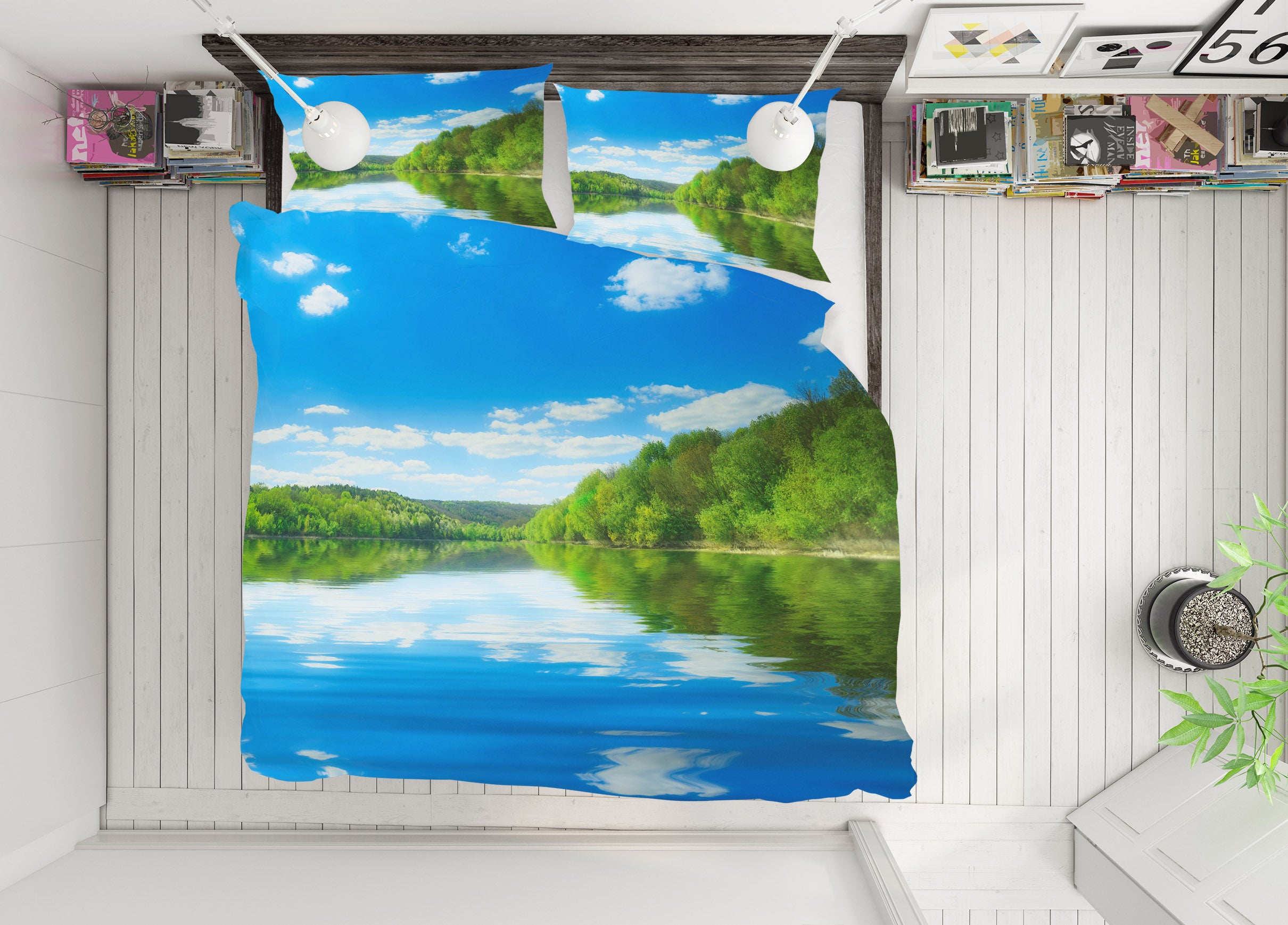 3D Reflection Trees Lake 61125 Bed Pillowcases Quilt