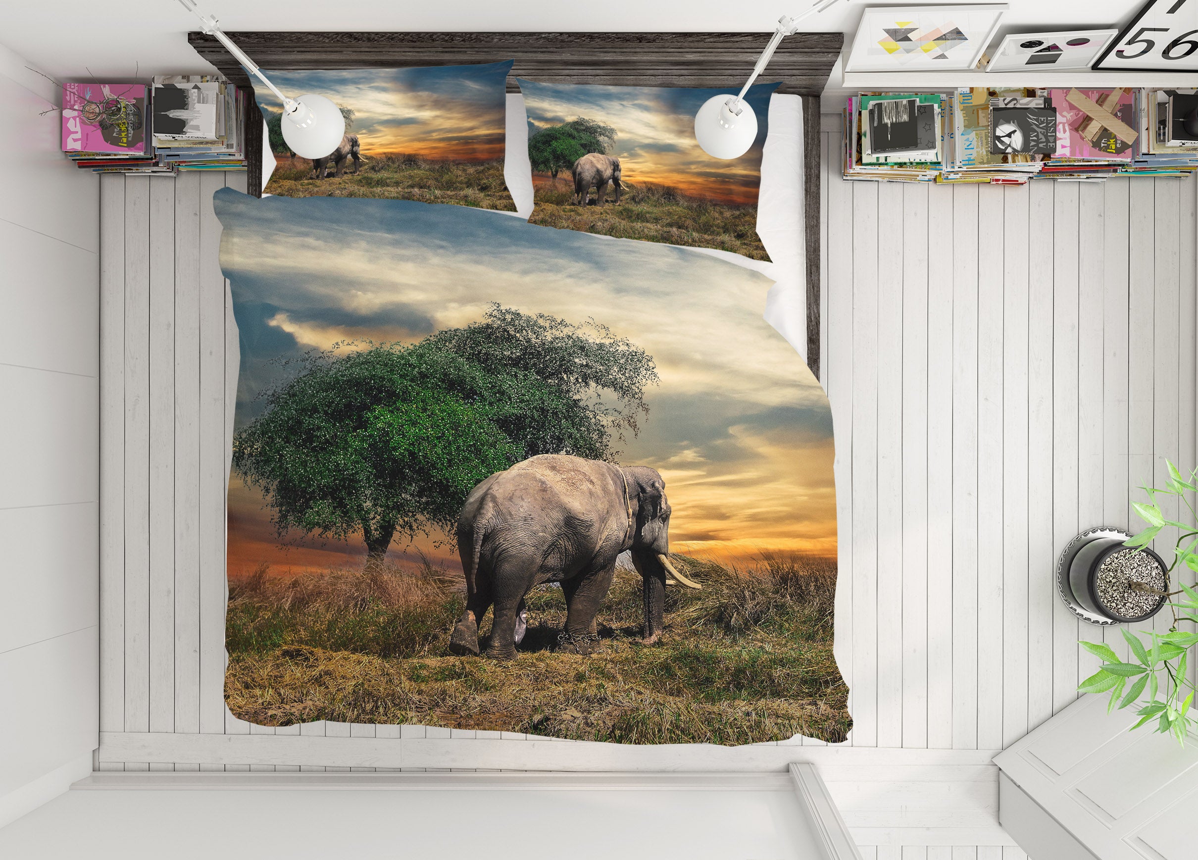 3D Elephant Tree 19135 Bed Pillowcases Quilt