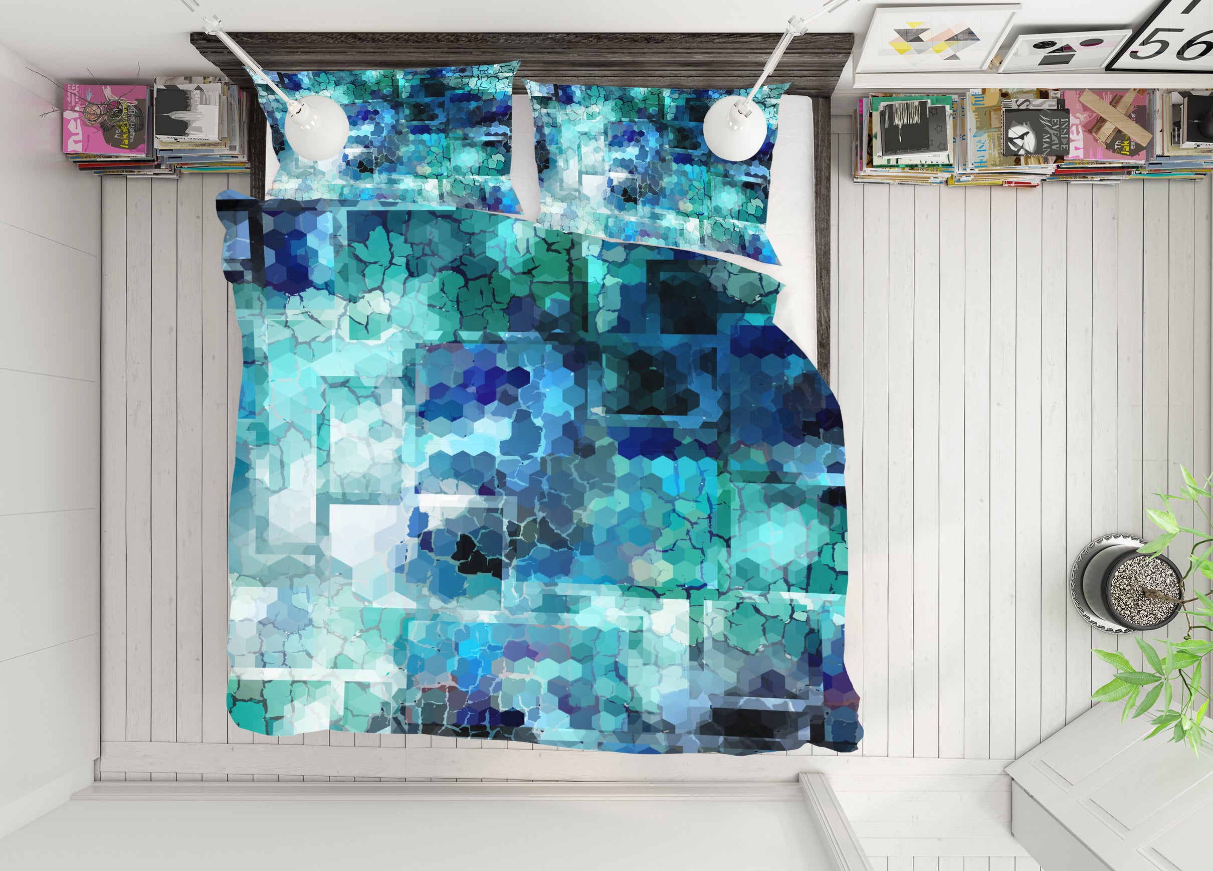 3D Blue-Green 13214 Bed Pillowcases Quilt
