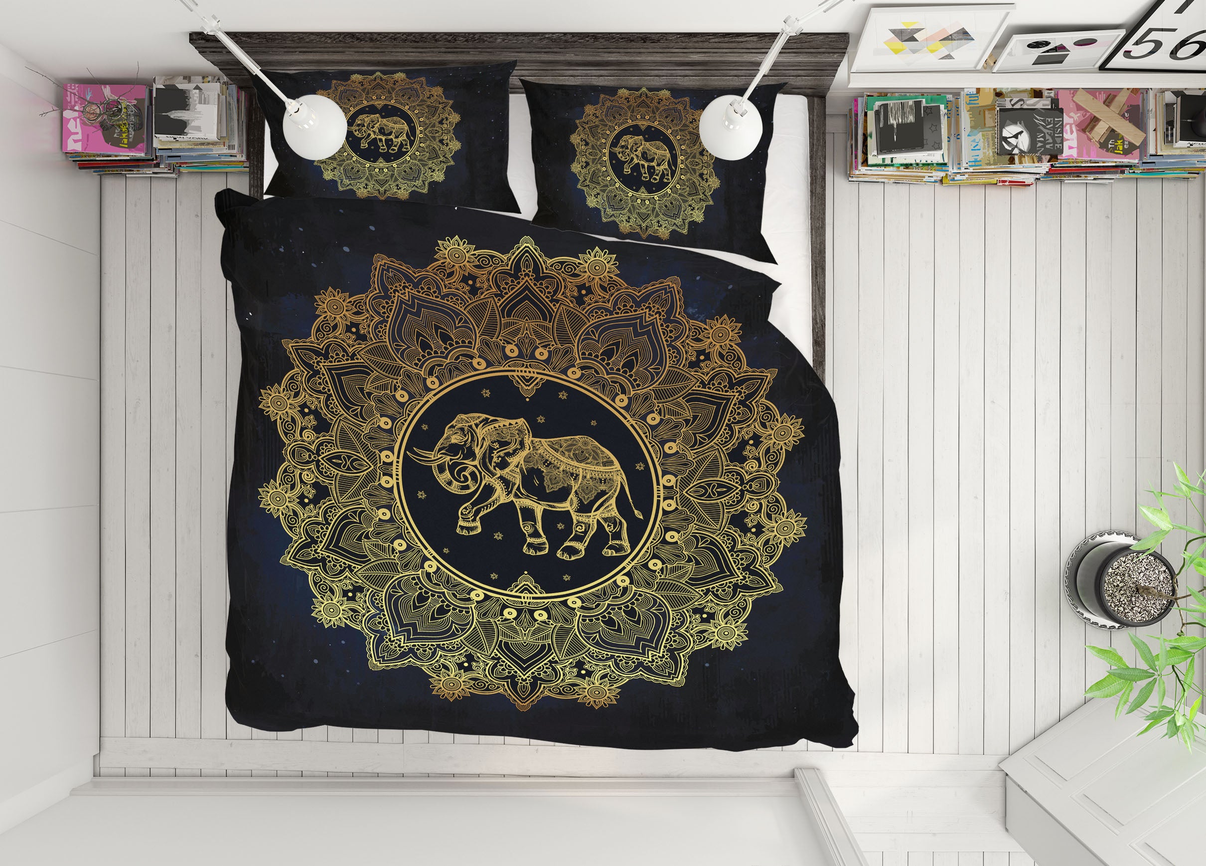 3D Golden Elephant Pattern 58225 Bed Pillowcases Quilt