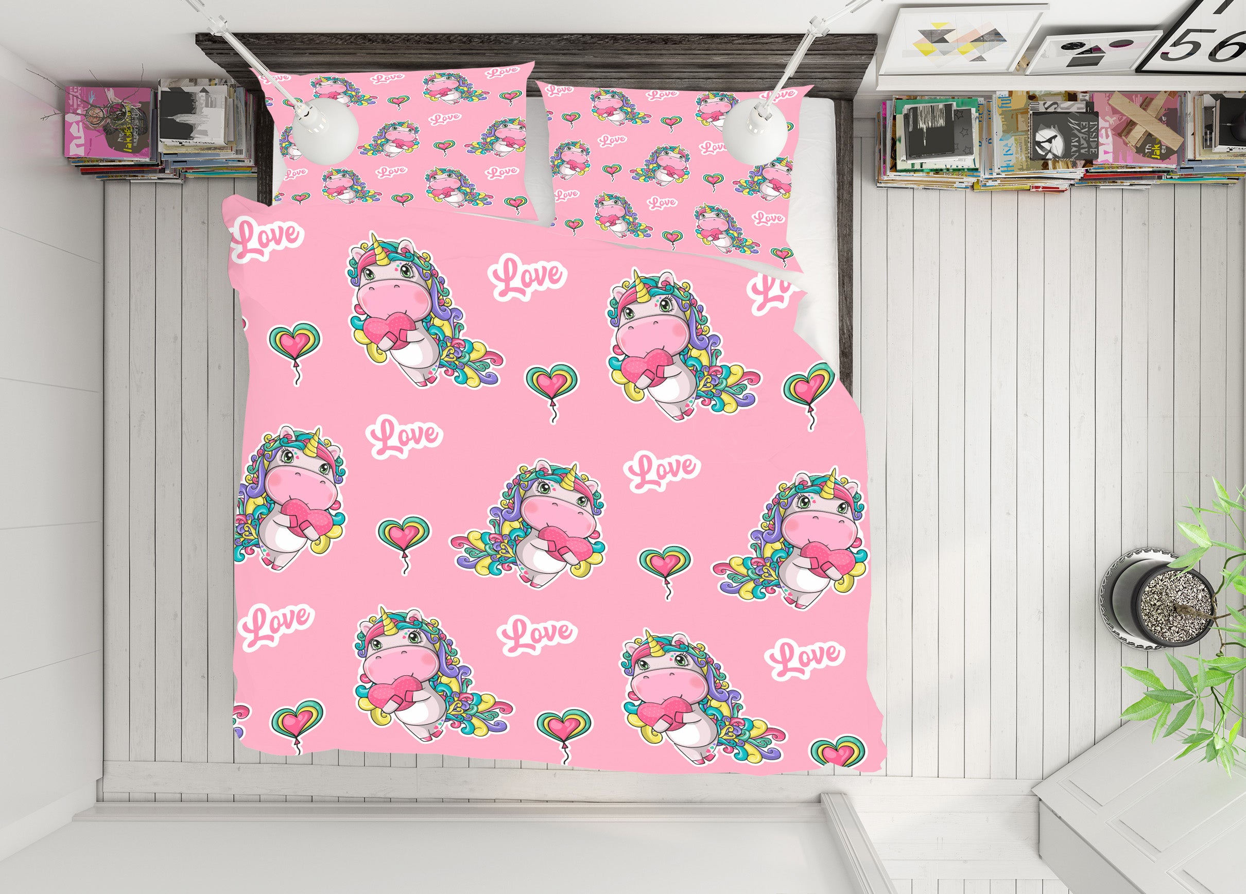 3D Colorful Unicorn Heart 60255 Bed Pillowcases Quilt