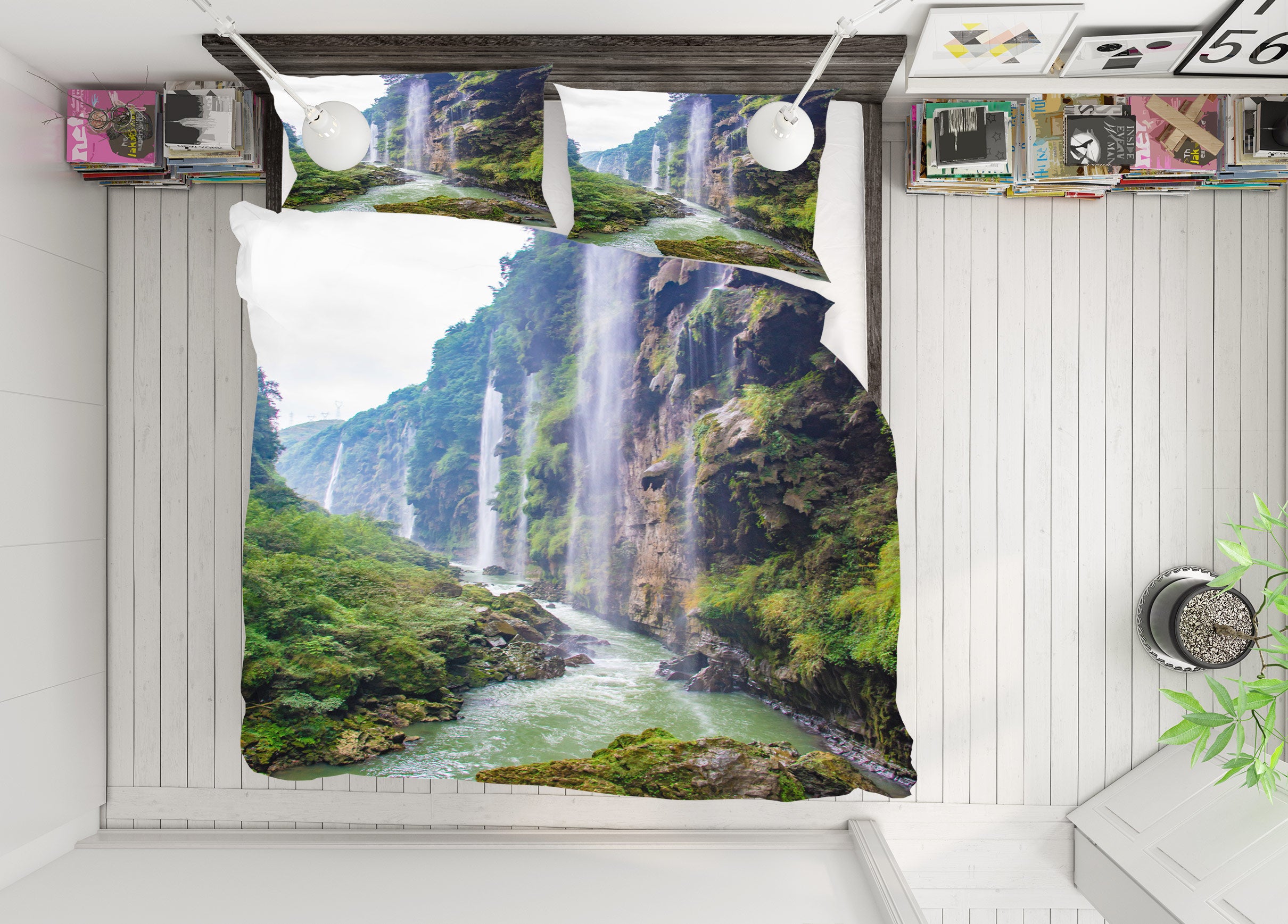 3D Mountain Waterfall 16141 Bed Pillowcases Quilt