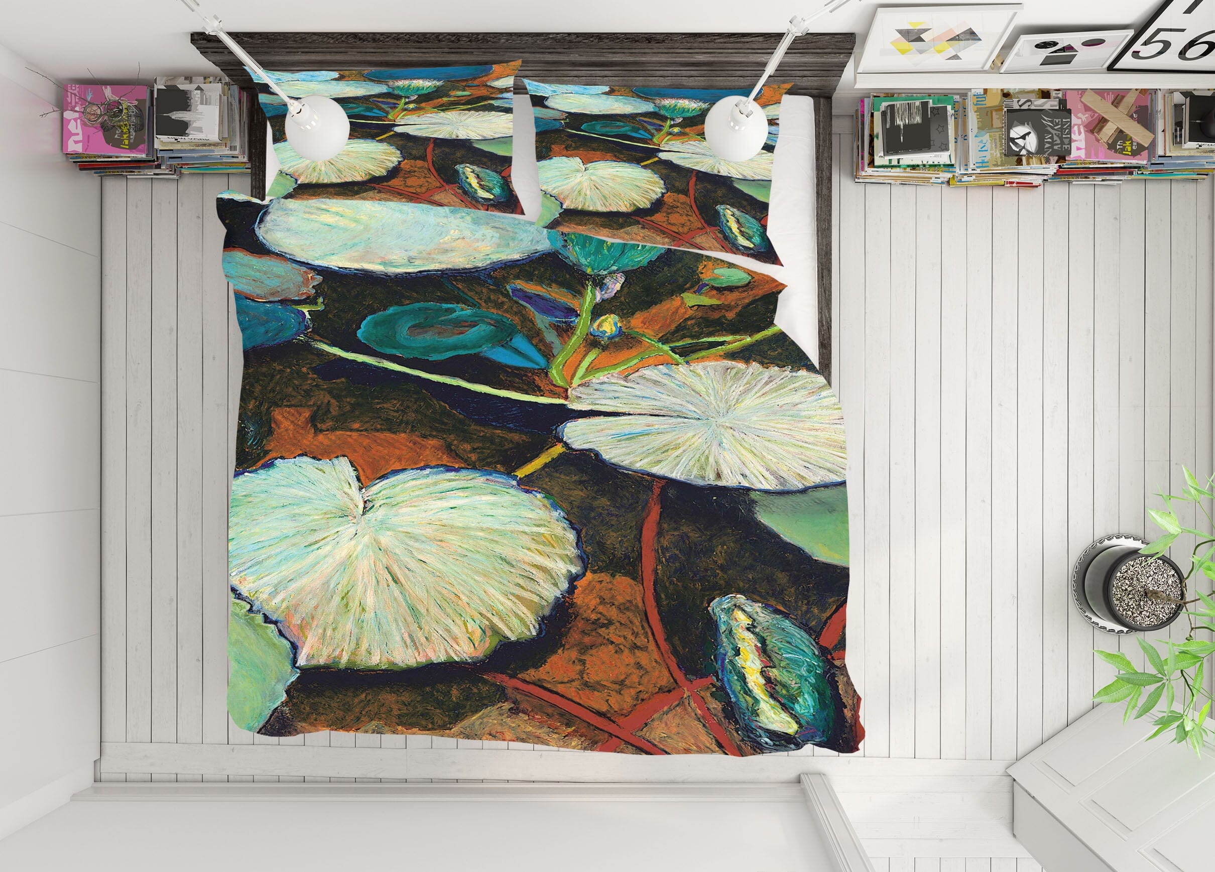 3D Frogs Lotus Leaf 1161 Allan P. Friedlander Bedding Bed Pillowcases Quilt Quiet Covers AJ Creativity Home