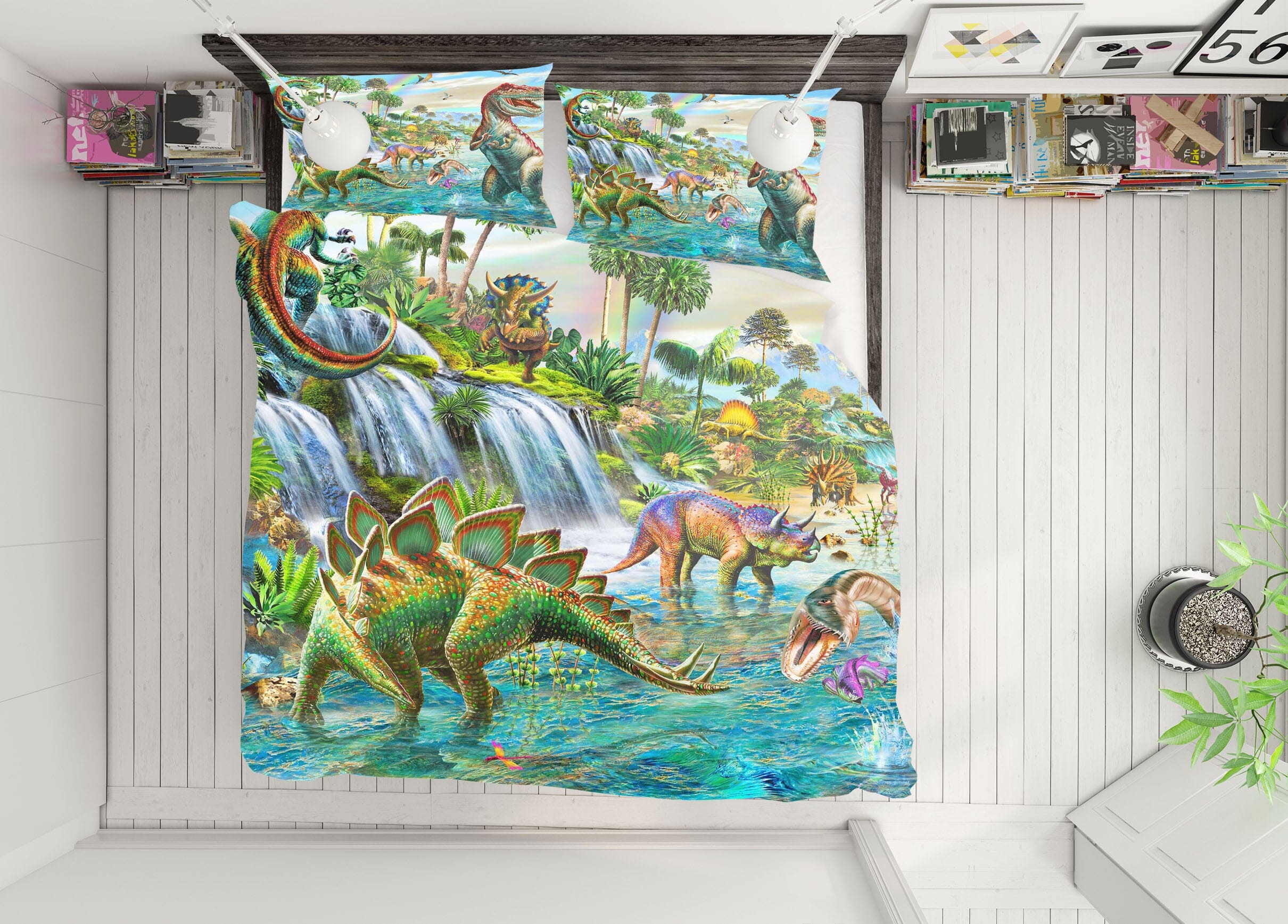 3D Dinosaur Falls 2043 Adrian Chesterman Bedding Bed Pillowcases Quilt Quiet Covers AJ Creativity Home