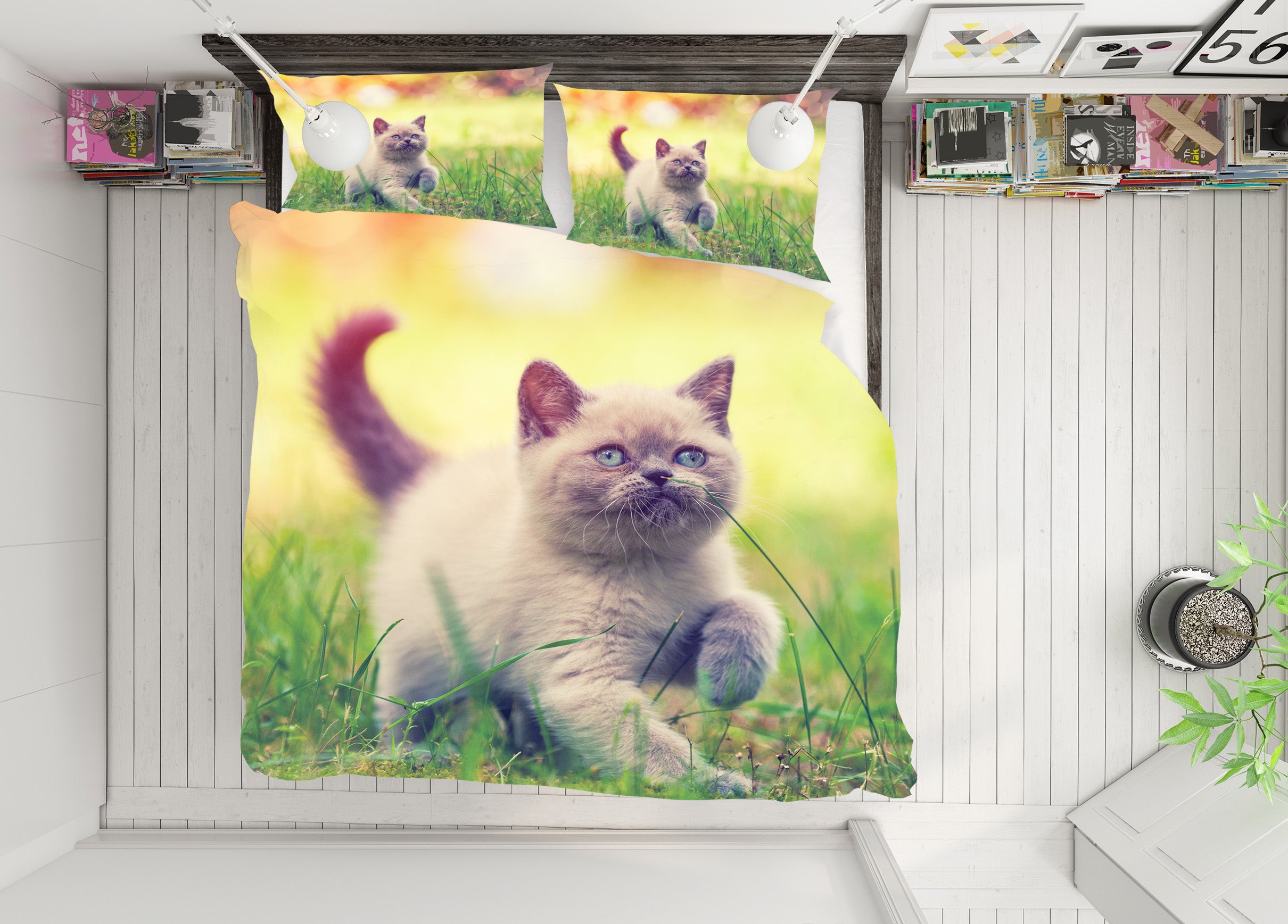 3D Little Blue Cat 15008 Bed Pillowcases Quilt