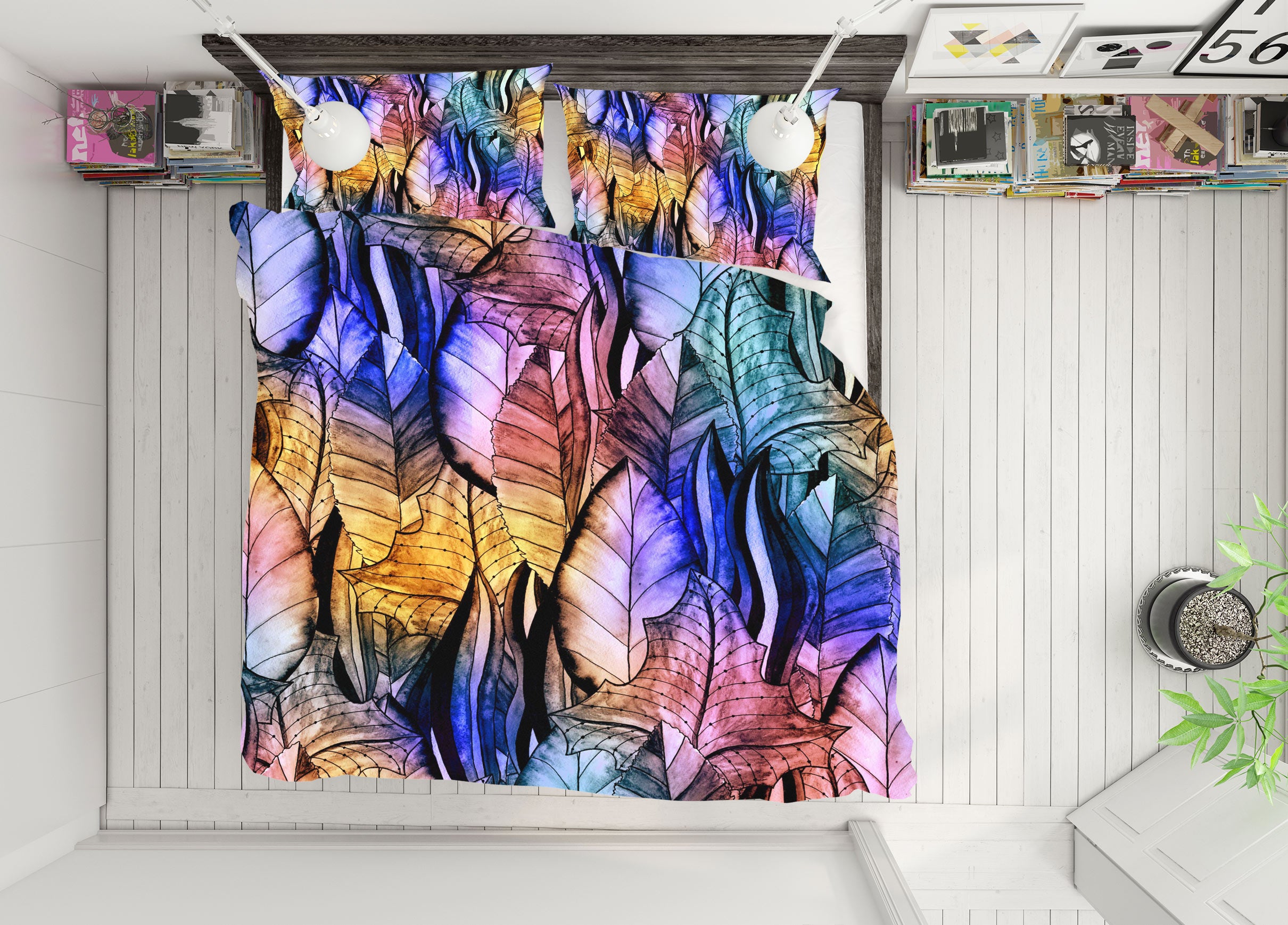 3D Colored Leaves 14051 Bed Pillowcases Quilt