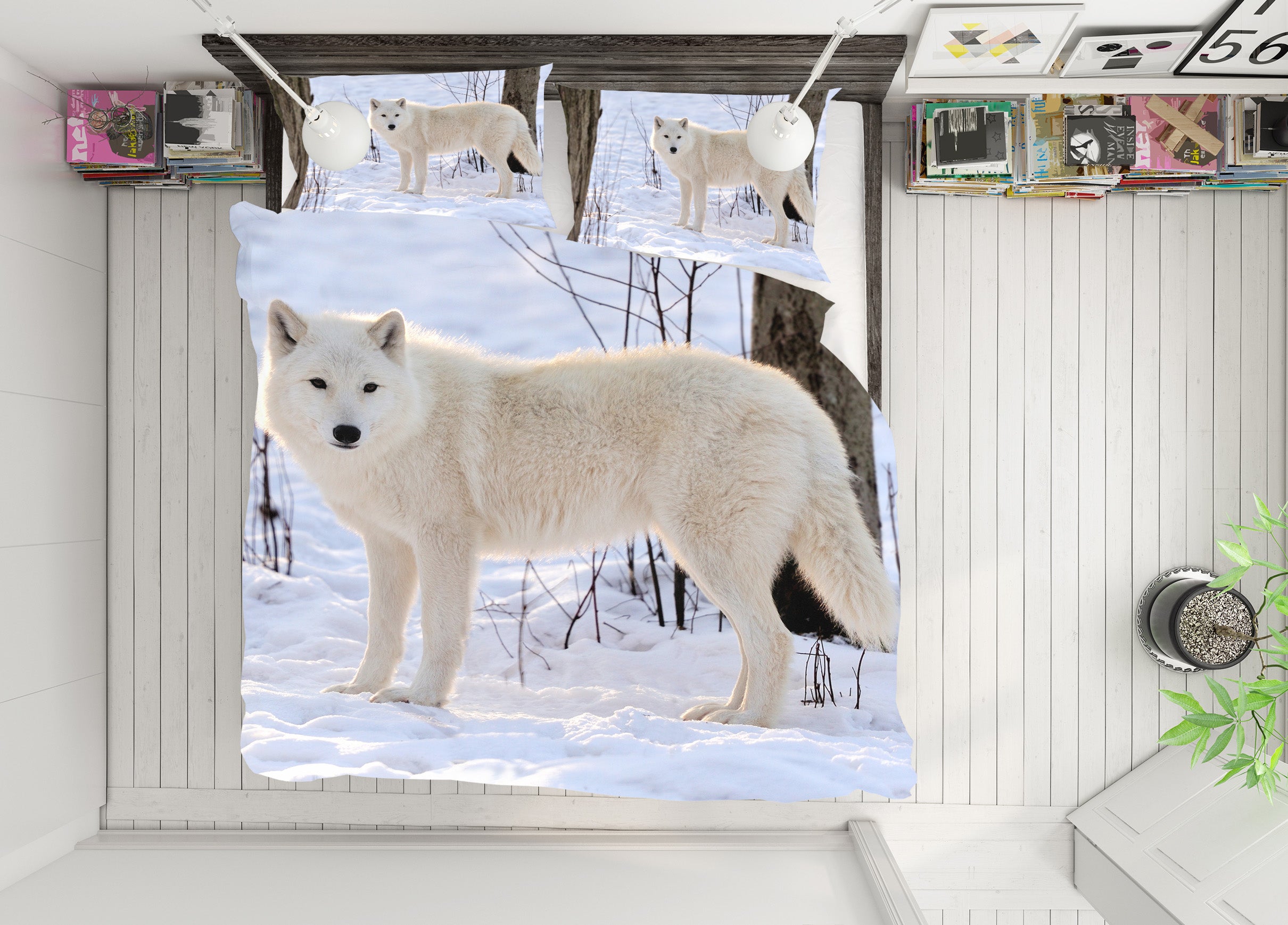 3D Snow White Wolf 21015 Bed Pillowcases Quilt